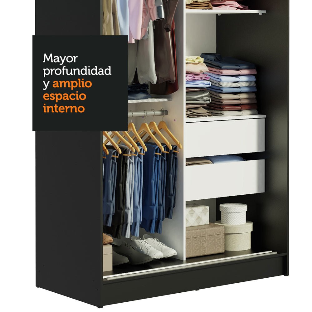 Closet Tokio Negro y Marrón 109x218cm con Dos Cajones y con Cinco Entrepaños - CLOSETS | Bylmo