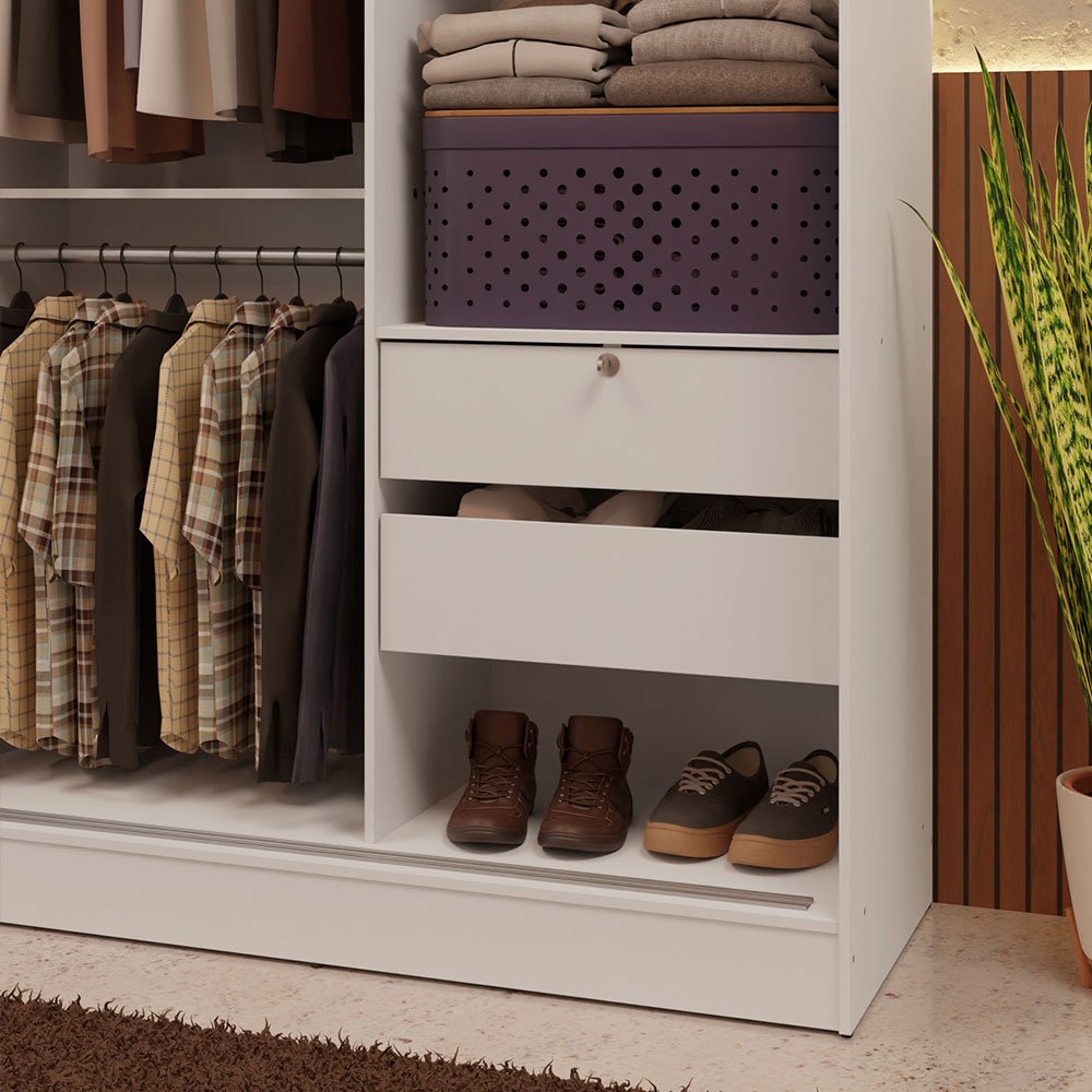 Closet Max Blanco 119x183cm con Un Espejo con Dos Cajones y con Tres Entrepaños - CLOSETS | Bylmo