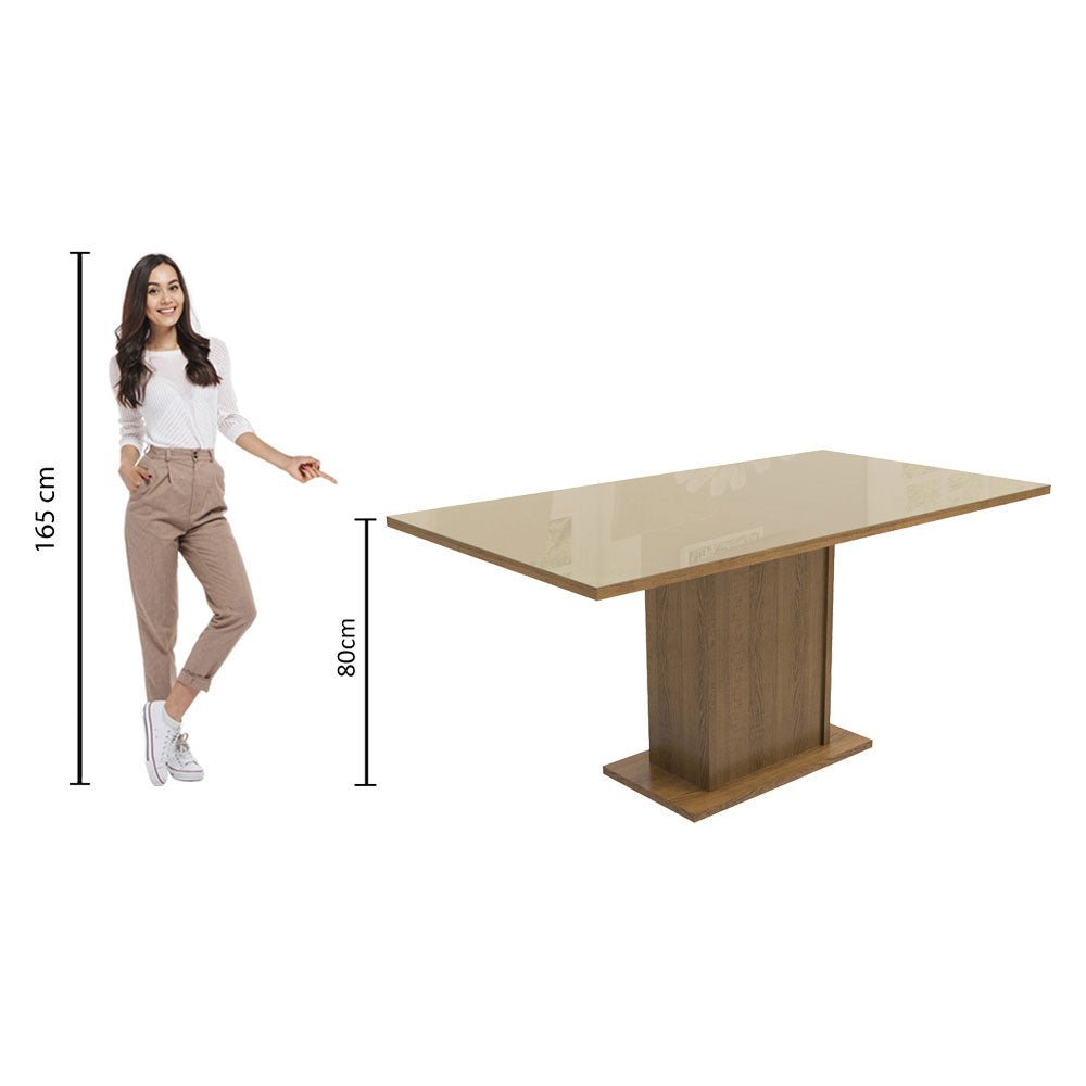 Comedor Marron y Crema 160x80cm Rectangular de Seis Puestos sin Sillas y con Cubierta de Cristal - COMEDORES | Bylmo
