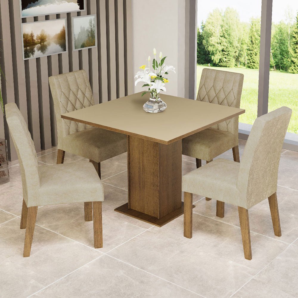 Comedor Livia Marron y Crema 90x78cm Cuadrado de 4 Puestos con 4 Sillas - COMEDORES | Bylmo
