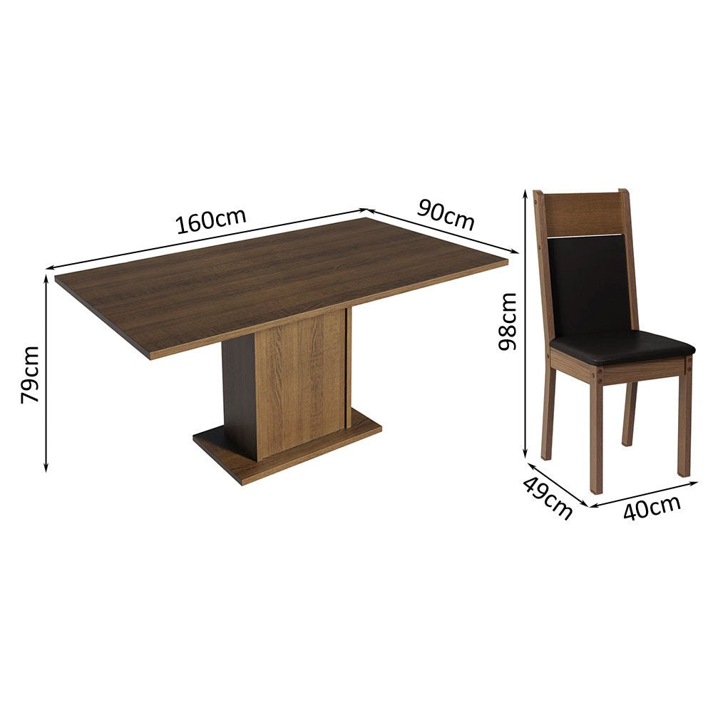 Comedor Elisa Marron y Negro 160x79cm Cuadrado de 4 Puestos con 4 Sillas - COMEDORES | Bylmo