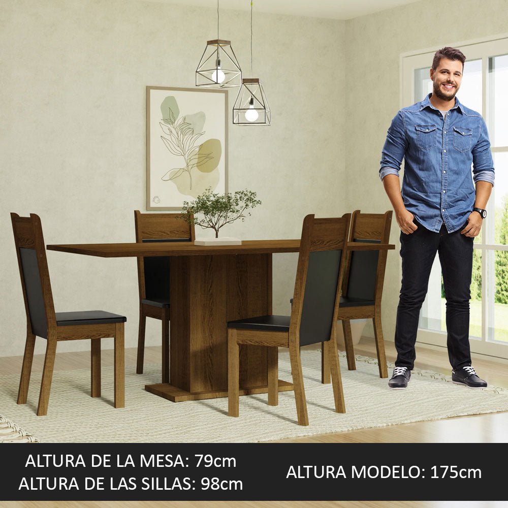 Comedor Elisa Marron y Negro 160x79cm Cuadrado de 4 Puestos con 4 Sillas - COMEDORES | Bylmo