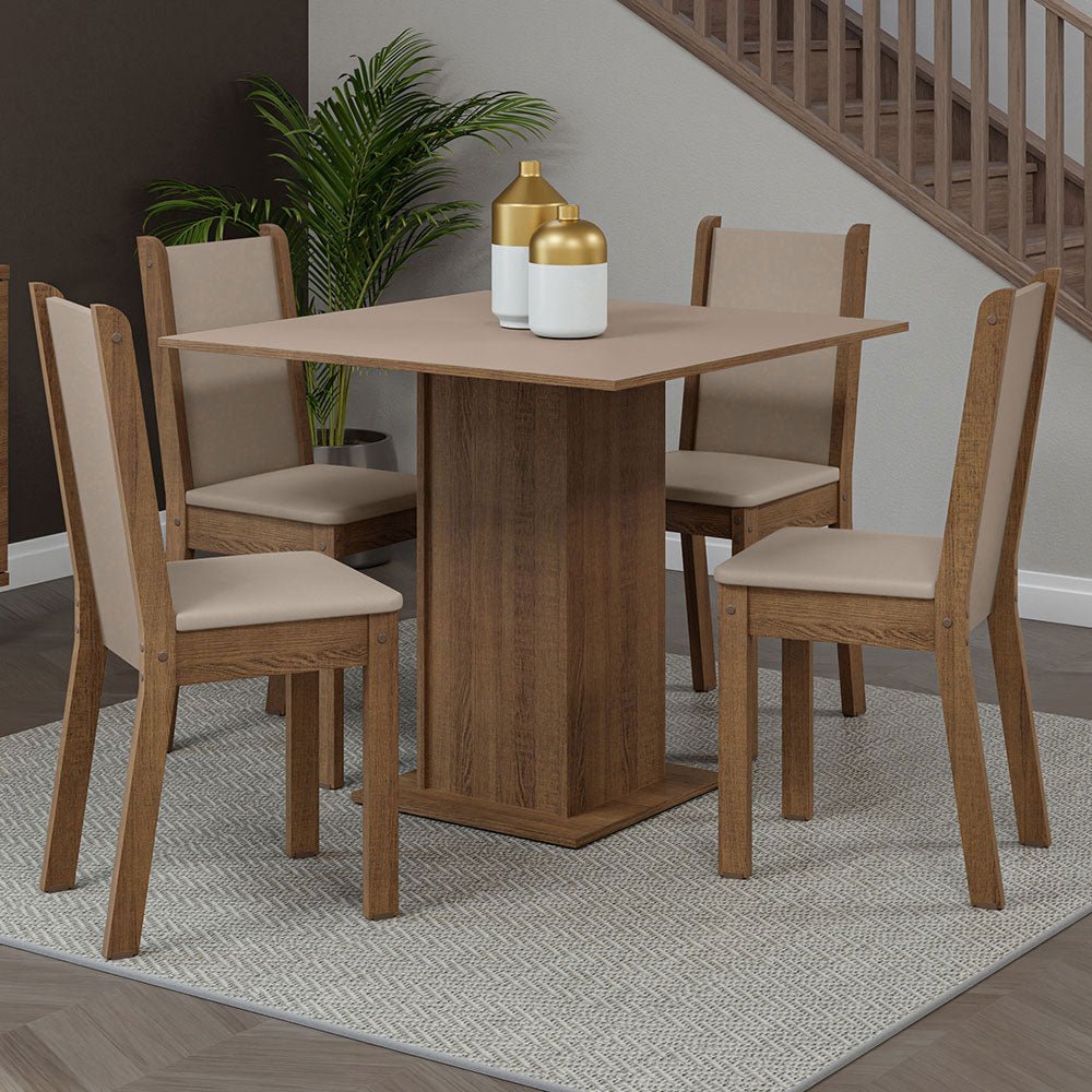 Comedor Briana Marron y Crema 90x78cm Cuadrado de 4 Puestos con 4 Sillas - COMEDORES | Bylmo