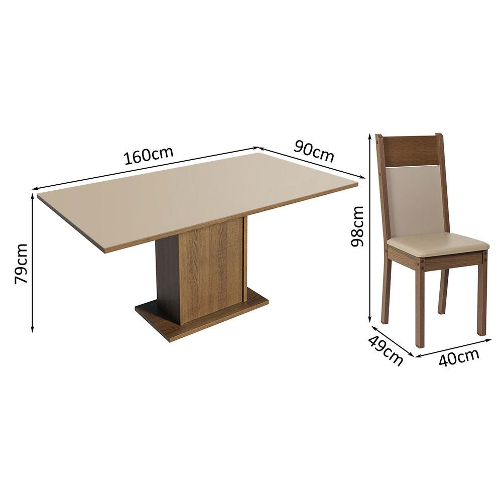 Comedor Augusta Crema y Marron 160x79cm Cuadrado de 6 Puestos con 6 Sillas - COMEDORES | Bylmo