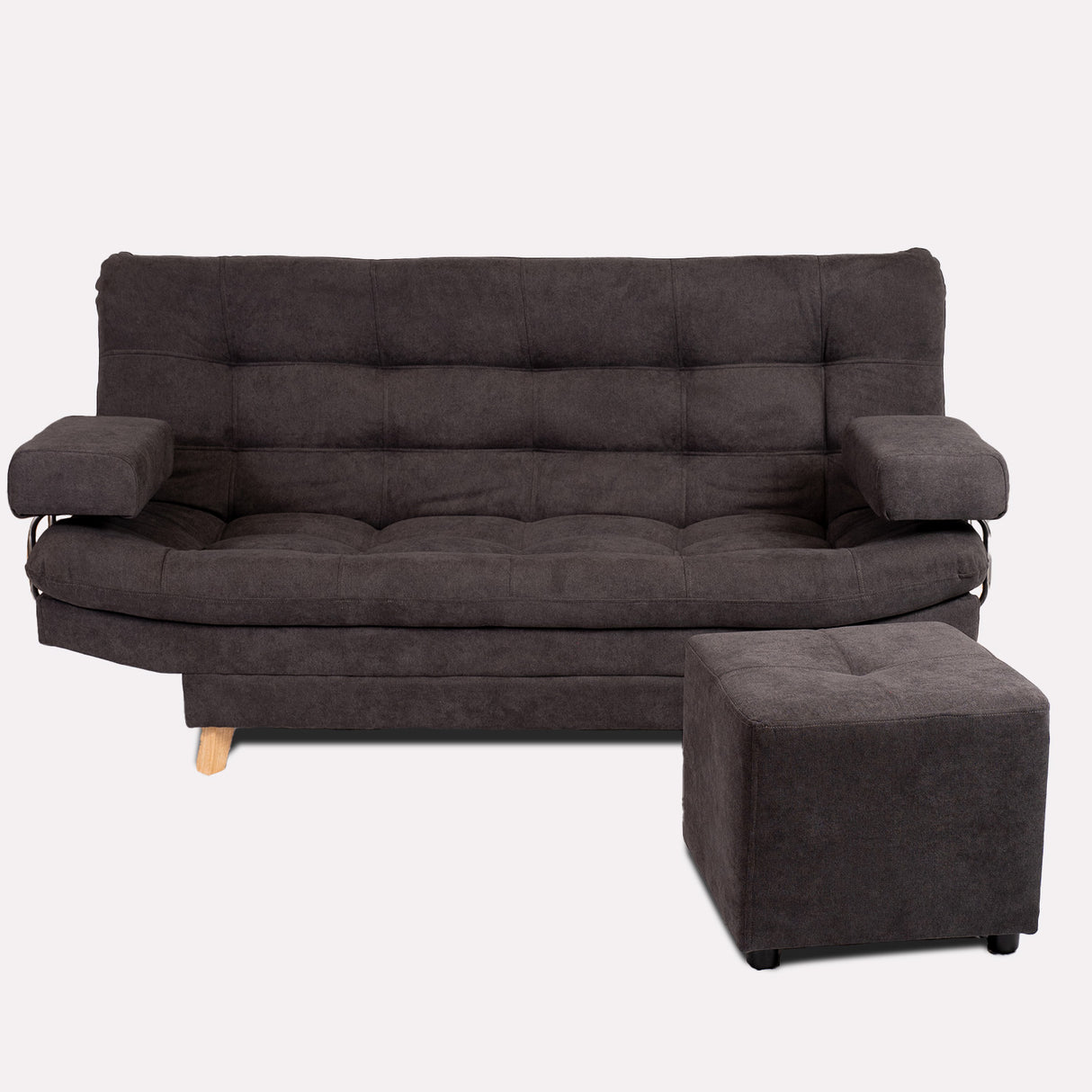 Combo Sofá Cama y Puff Valencia Gris 180x85cm De Tres Puestos Antifluido con Patas - SOFAS Y POLTRONAS | Bylmo
