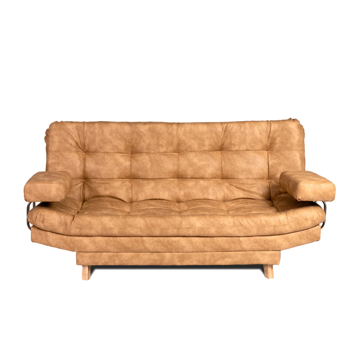 Combo Sofá Cama y Puff Valencia Beige Sintético 180x85cm De Tres Puestos Antifluido con Patas - SOFAS Y POLTRONAS | Bylmo