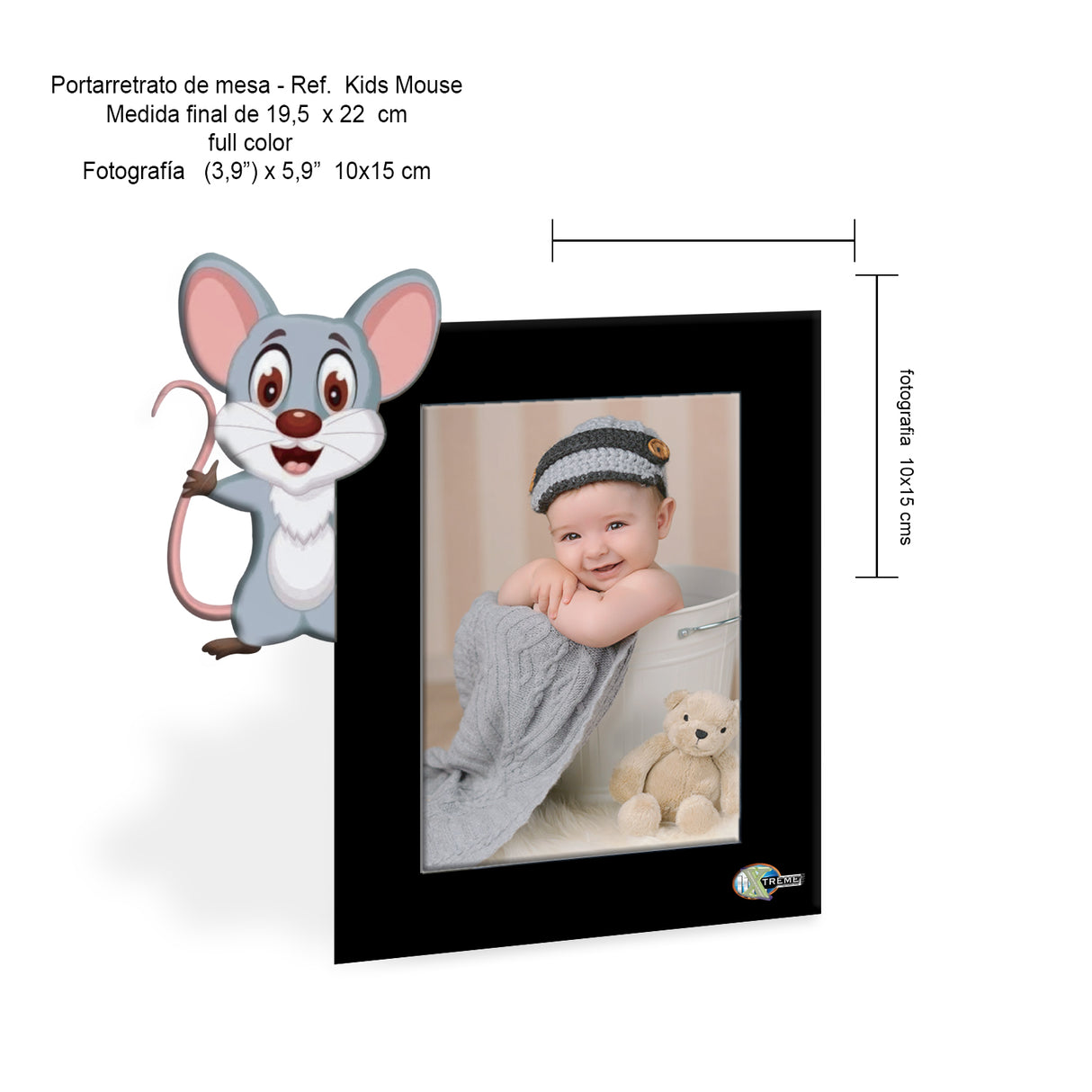 Portarretrato Kids Negro 19.5x22cm sin Marco y con Vidrio Protector - PORTARRETRATOS | Bylmo