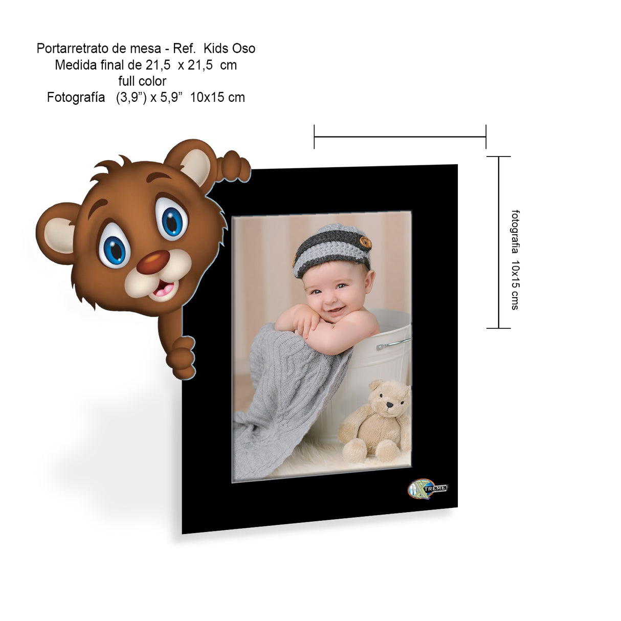 Portarretrato Kids Negro 21.5x21.5cm sin Marco y con Vidrio Protector - PORTARRETRATOS | Bylmo