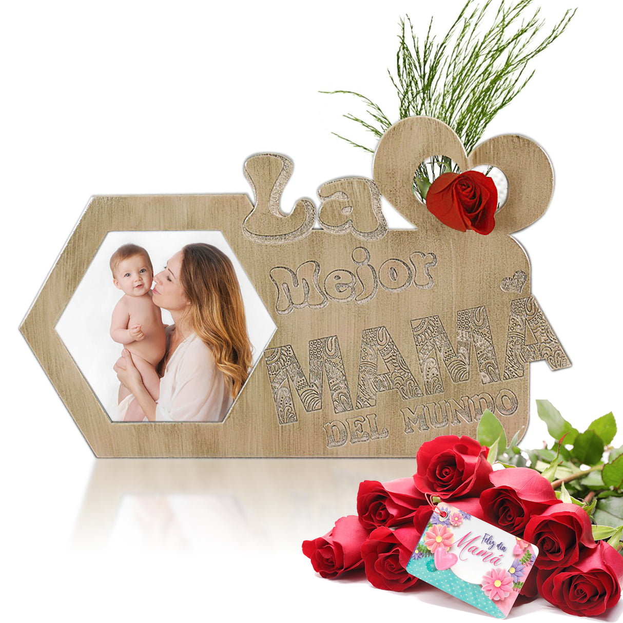 Portarretrato La Mejor Mamá Crema y Envejecido 31.5x16cm sin Marco y con Vidrio Protector - PORTARRETRATOS | Bylmo