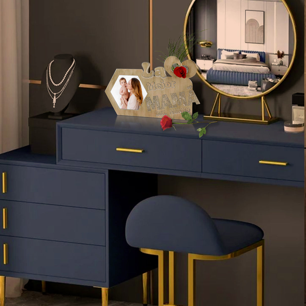 Portarretrato La Mejor Mamá Crema y Envejecido 31.5x16cm sin Marco y con Vidrio Protector - PORTARRETRATOS | Bylmo