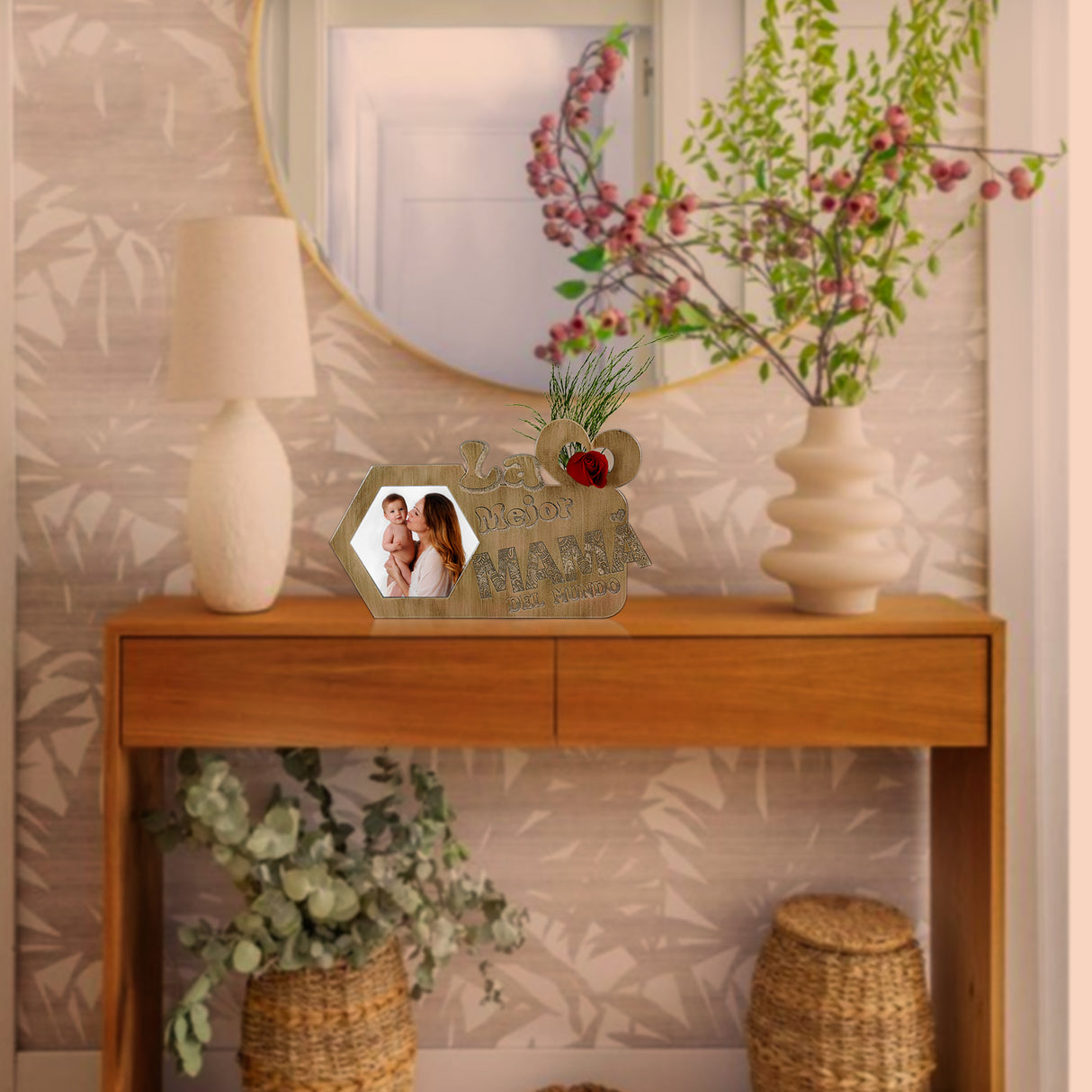 Portarretrato La Mejor Mamá Crema y Envejecido 31.5x16cm sin Marco y con Vidrio Protector - PORTARRETRATOS | Bylmo