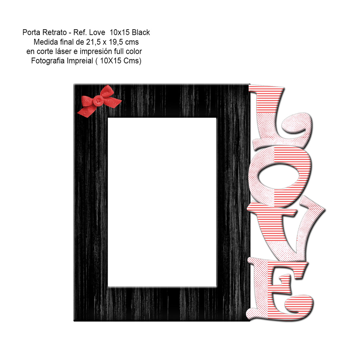 Portarretrato Love Negro y Rojo 21x19.5cm sin Marco y con Vidrio Protector - PORTARRETRATOS | Bylmo