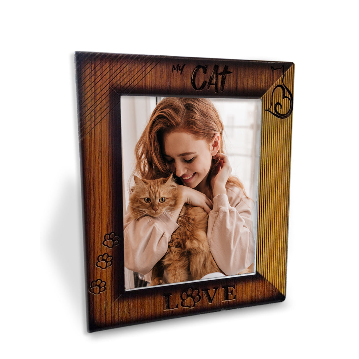Portarretrato Love Cat Madera Clara Natural 22.5x27.5cm sin Marco y con Vidrio Protector - PORTARRETRATOS | Bylmo