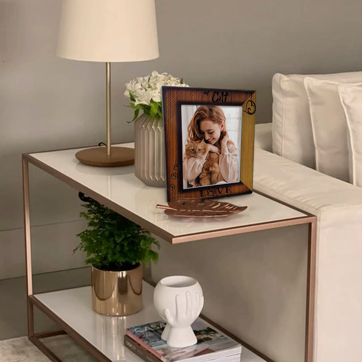 Portarretrato Love Cat Madera Clara Natural 22.5x27.5cm sin Marco y con Vidrio Protector - PORTARRETRATOS | Bylmo