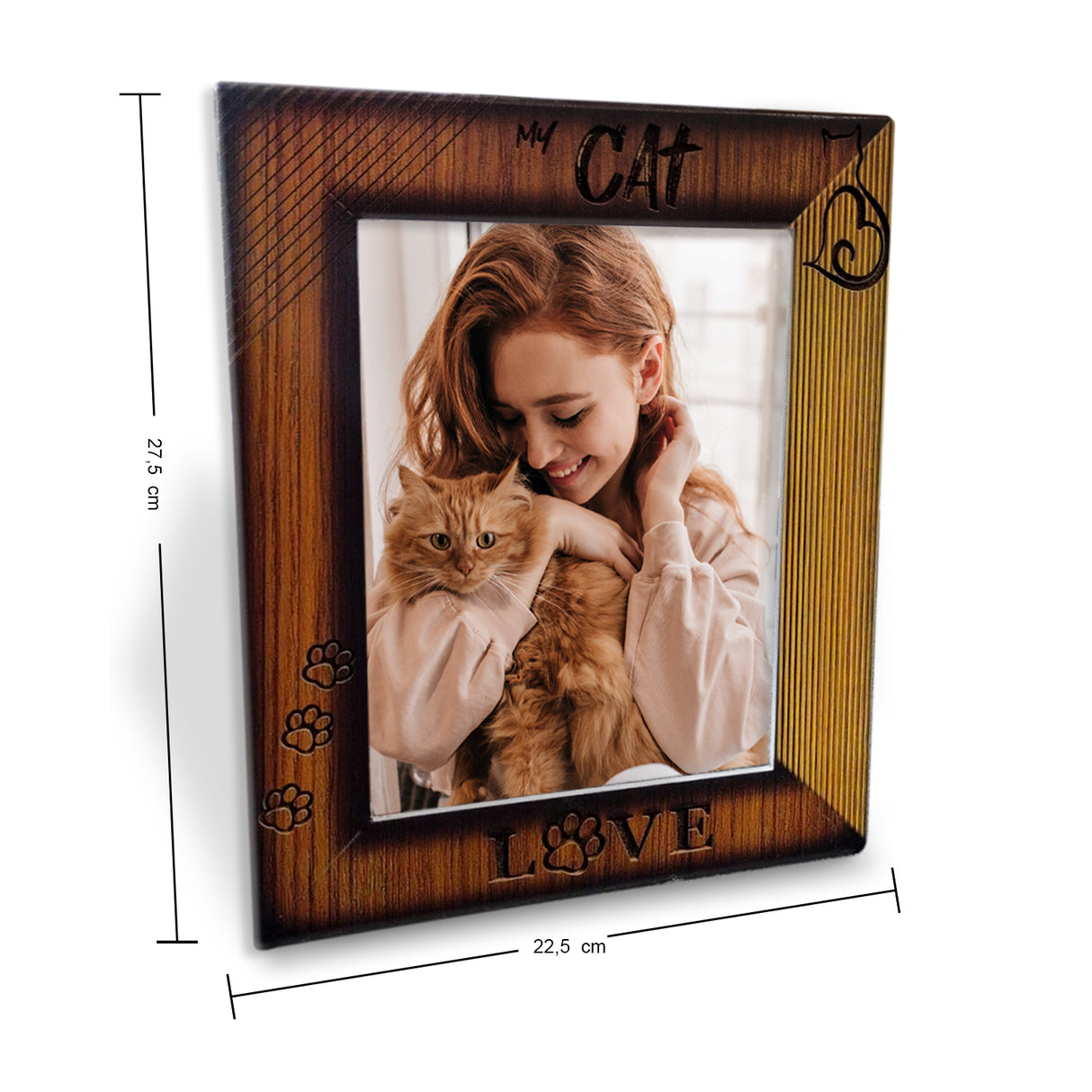 Portarretrato Love Cat Madera Clara Natural 22.5x27.5cm sin Marco y con Vidrio Protector - PORTARRETRATOS | Bylmo