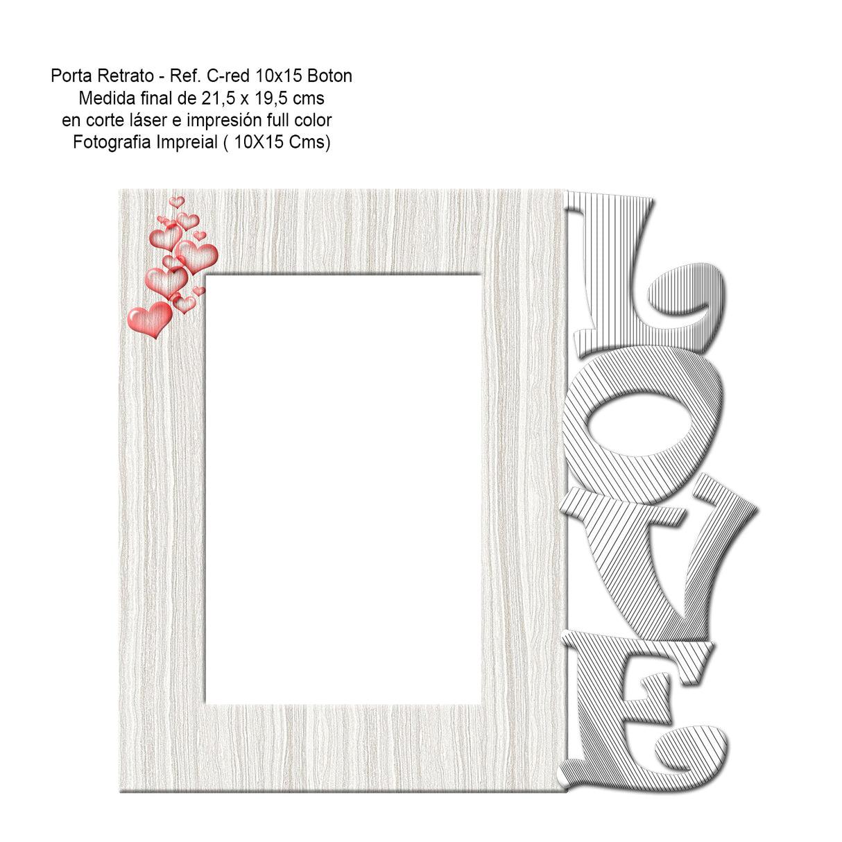 Portarretrato Love C Gris 21x19.5cm sin Marco y con Vidrio Protector - PORTARRETRATOS | Bylmo