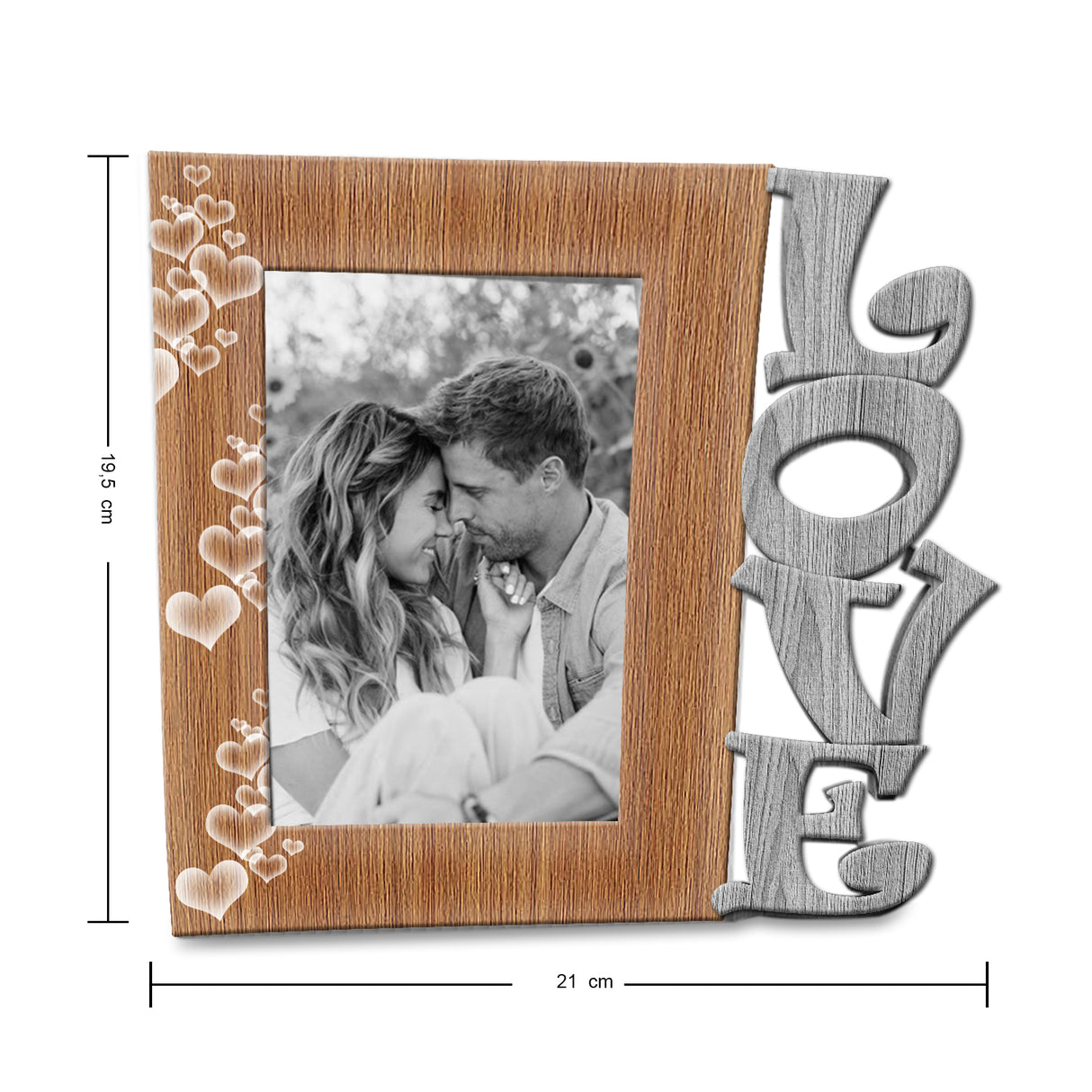 Portarretrato Love Gris y Madera Clara Natural 21x19.5cm sin Marco y con Vidrio Protector - PORTARRETRATOS | Bylmo