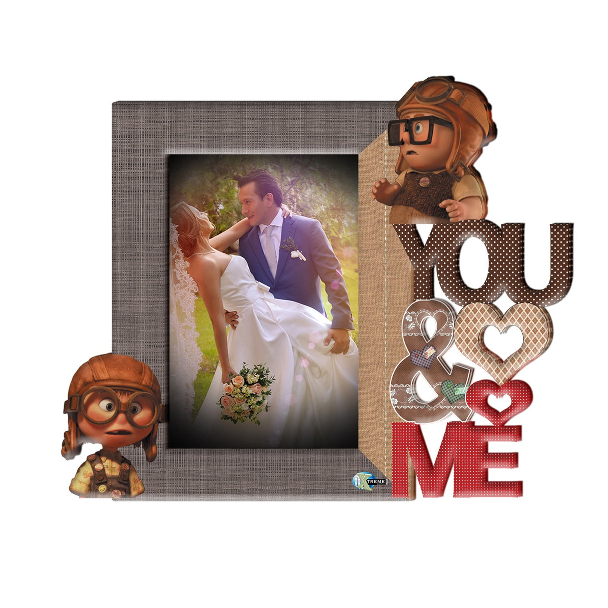 Portarretrato You and Me Crema y Gris 20x23cm sin Marco y con Vidrio Protector - PORTARRETRATOS | Bylmo