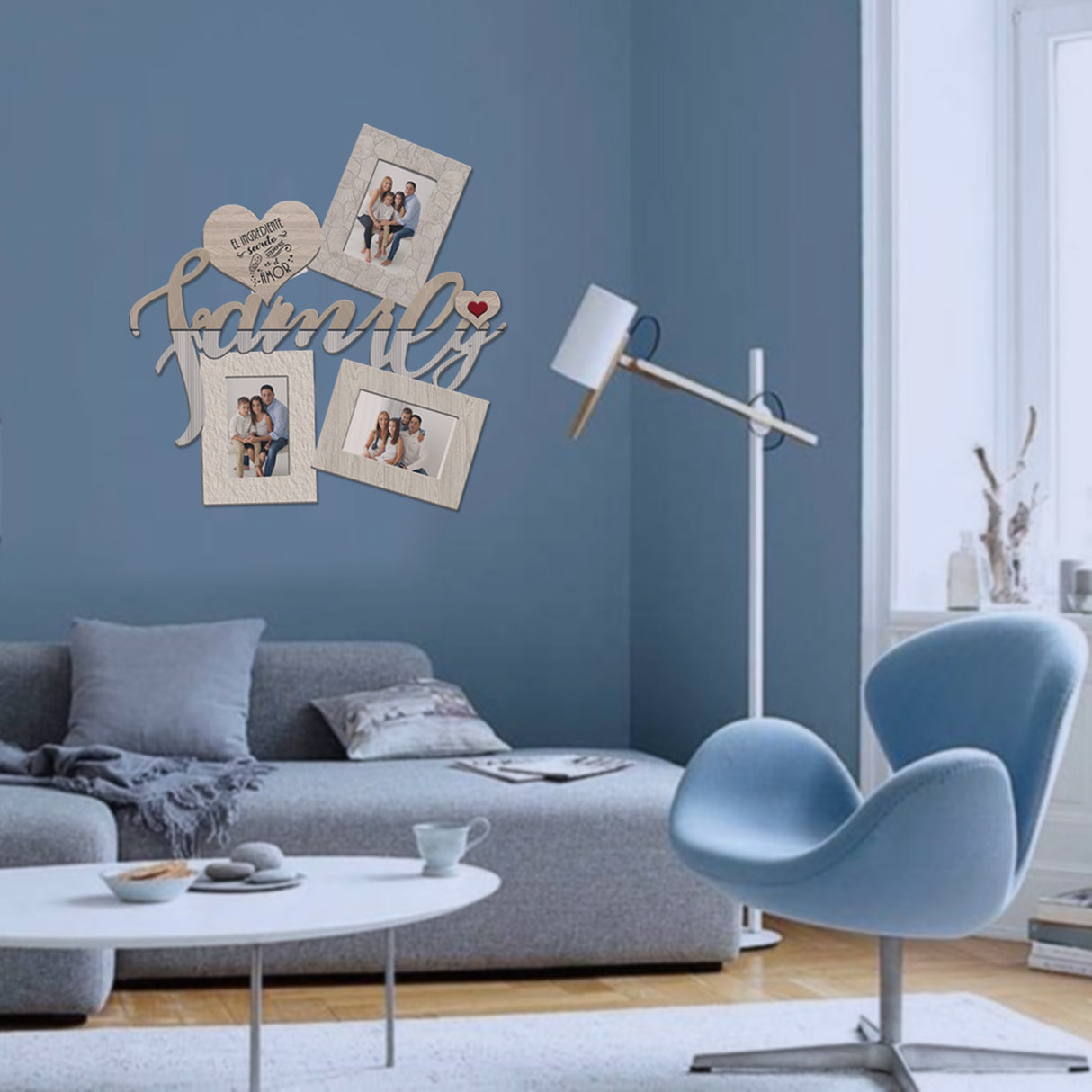 Cuadro Portarretrato Family Gris Claro 48.5x49.5cm sin Marco y con Vidrio Protector - PORTARRETRATOS | Bylmo