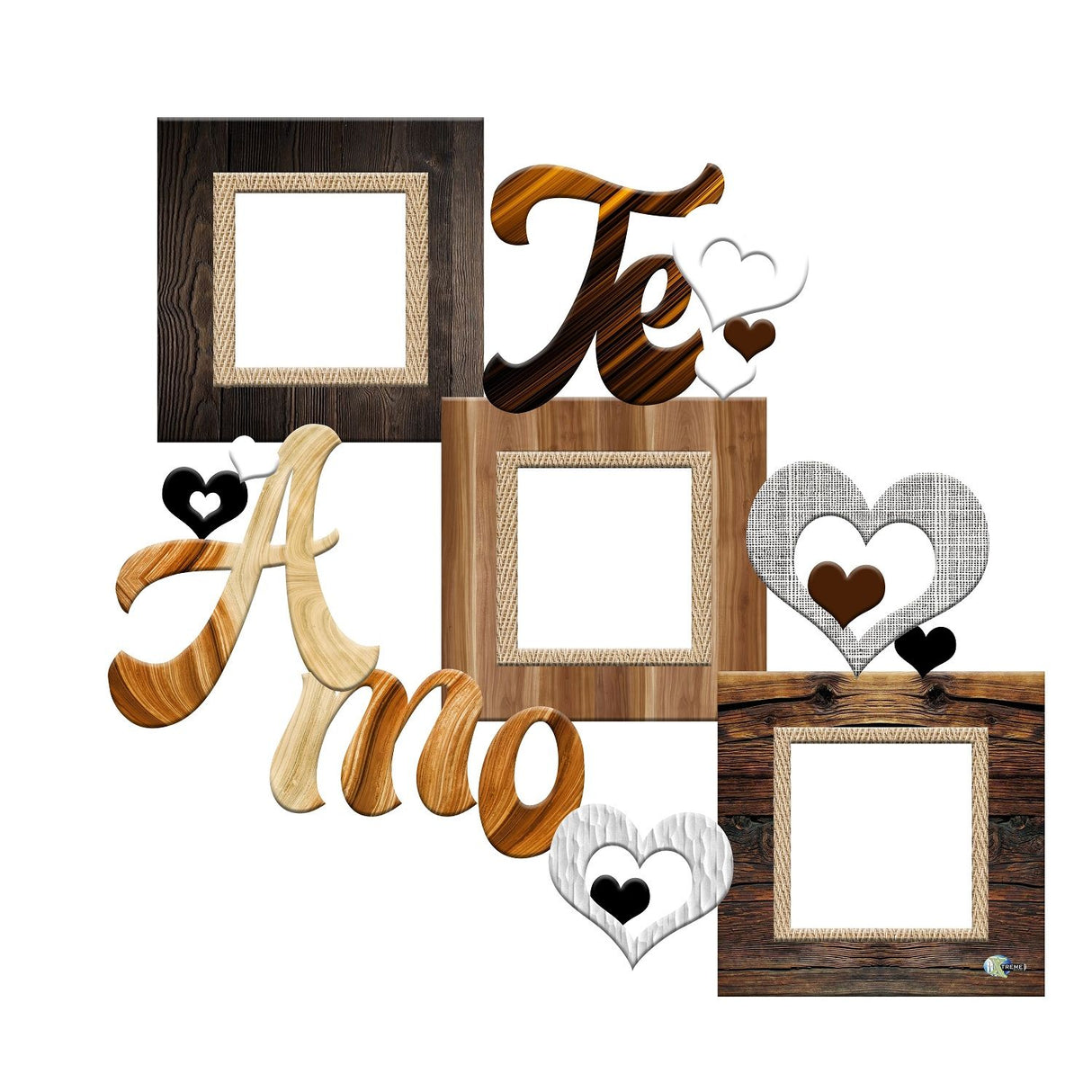 Cuadro Portarretrato Te Amo Madera 45.5x43cm sin Marco y con Vidrio Protector - PORTARRETRATOS | Bylmo