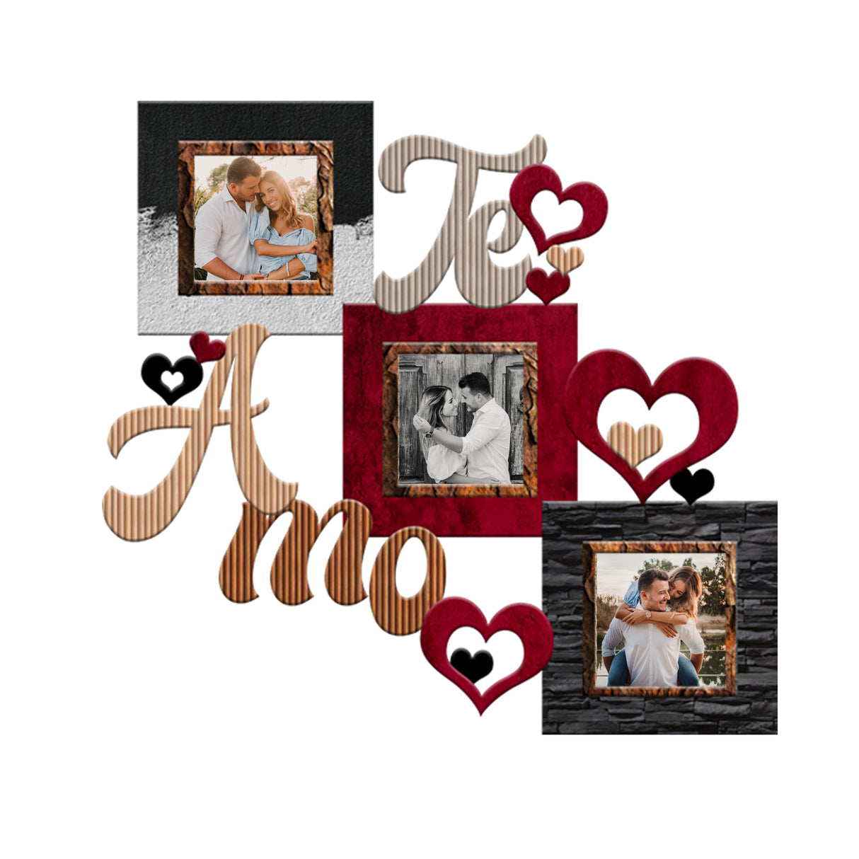 Cuadro Portarretrato Te Amo Negro y Rojo 45.5x43cm sin Marco y con Vidrio Protector - PORTARRETRATOS | Bylmo