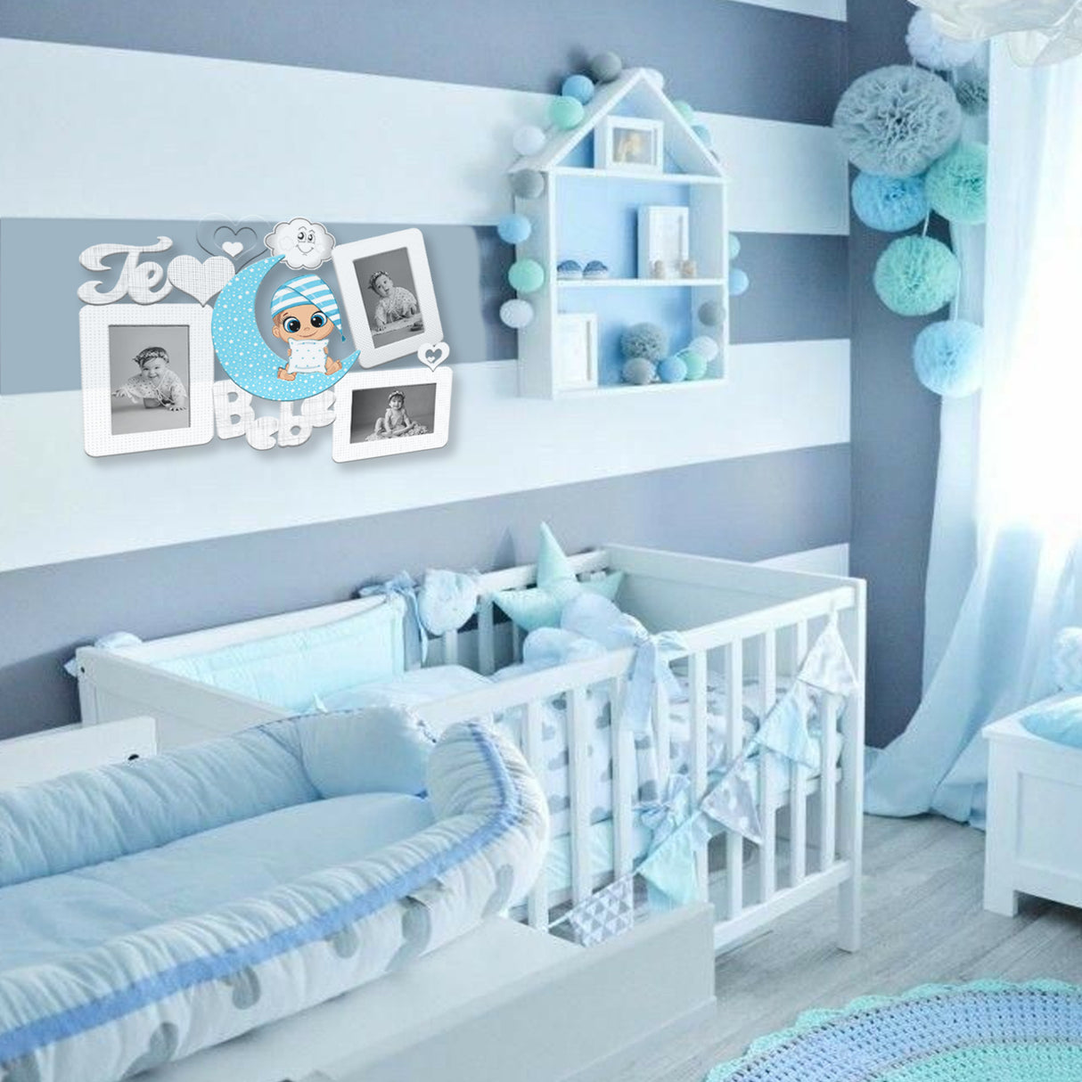 Cuadro Portarretrato Te Amo Bebé Blanco y Azul 47.5x36cm sin Marco y con Vidrio Protector - PORTARRETRATOS | Bylmo