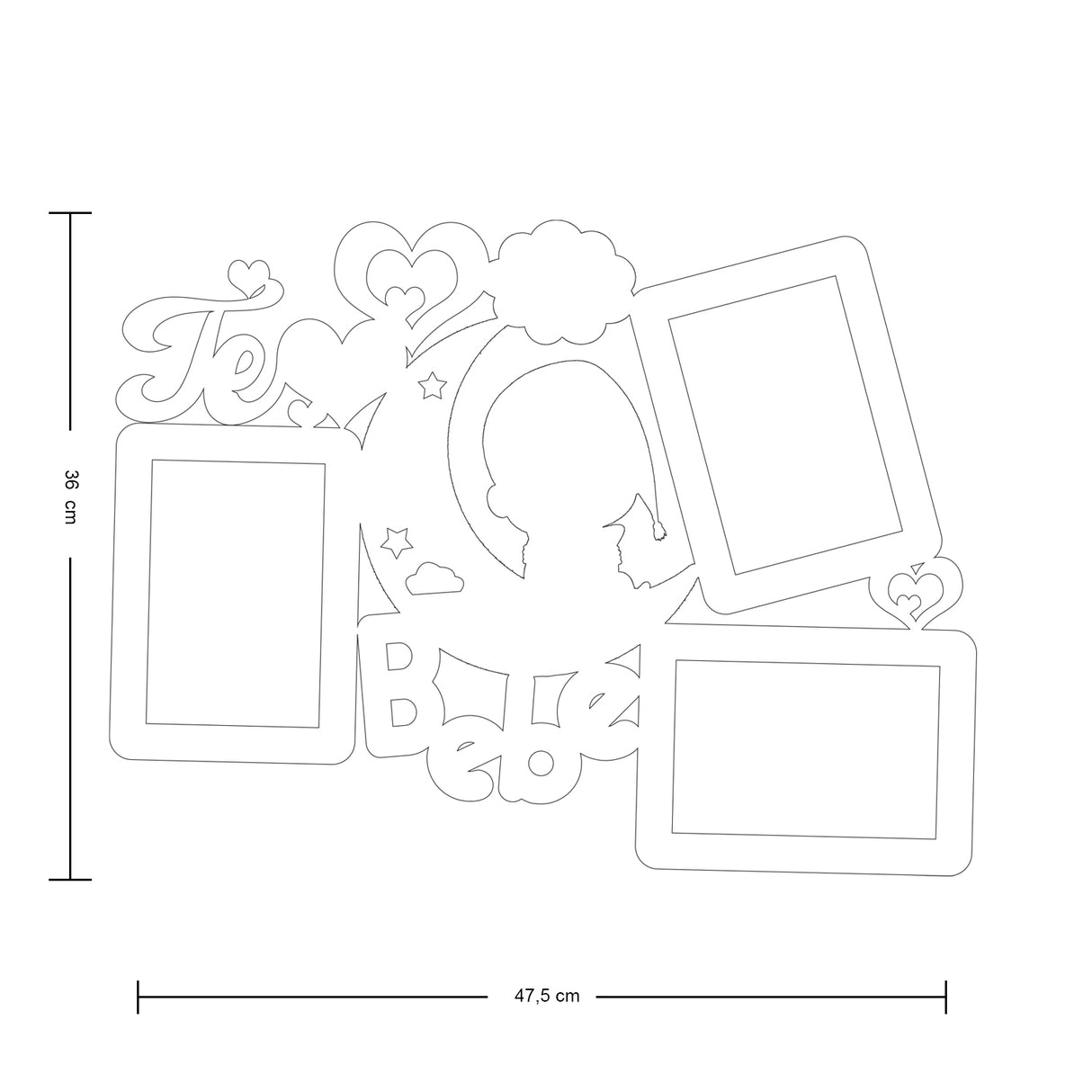 Cuadro Portarretrato Te Amo Bebé Blanco y Azul 47.5x36cm sin Marco y con Vidrio Protector - PORTARRETRATOS | Bylmo