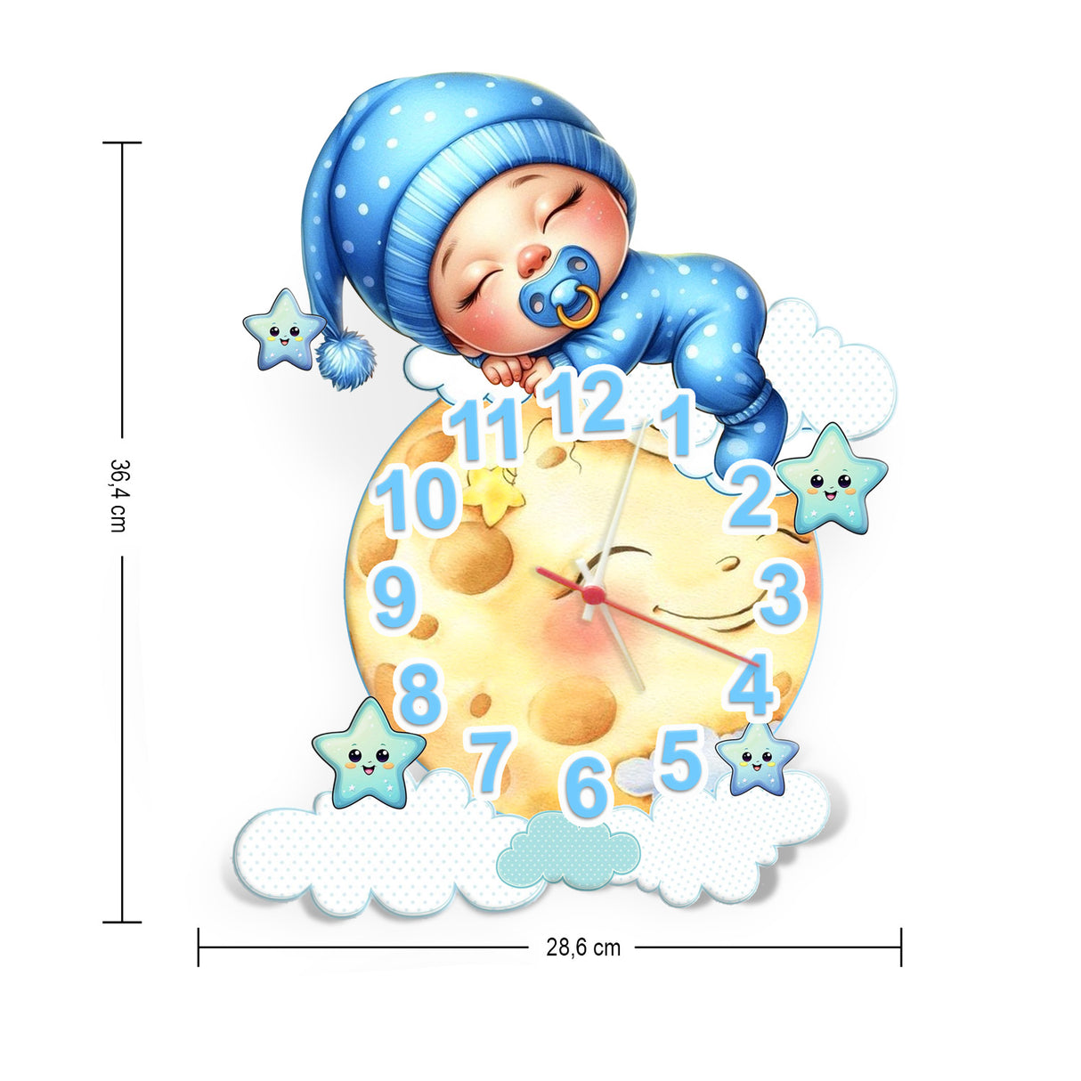 Reloj de Pared Kids Luna Boy Azul y Amarillo 28.6x36.4cm Irregular Analogo de Baterias - RELOJES | Bylmo