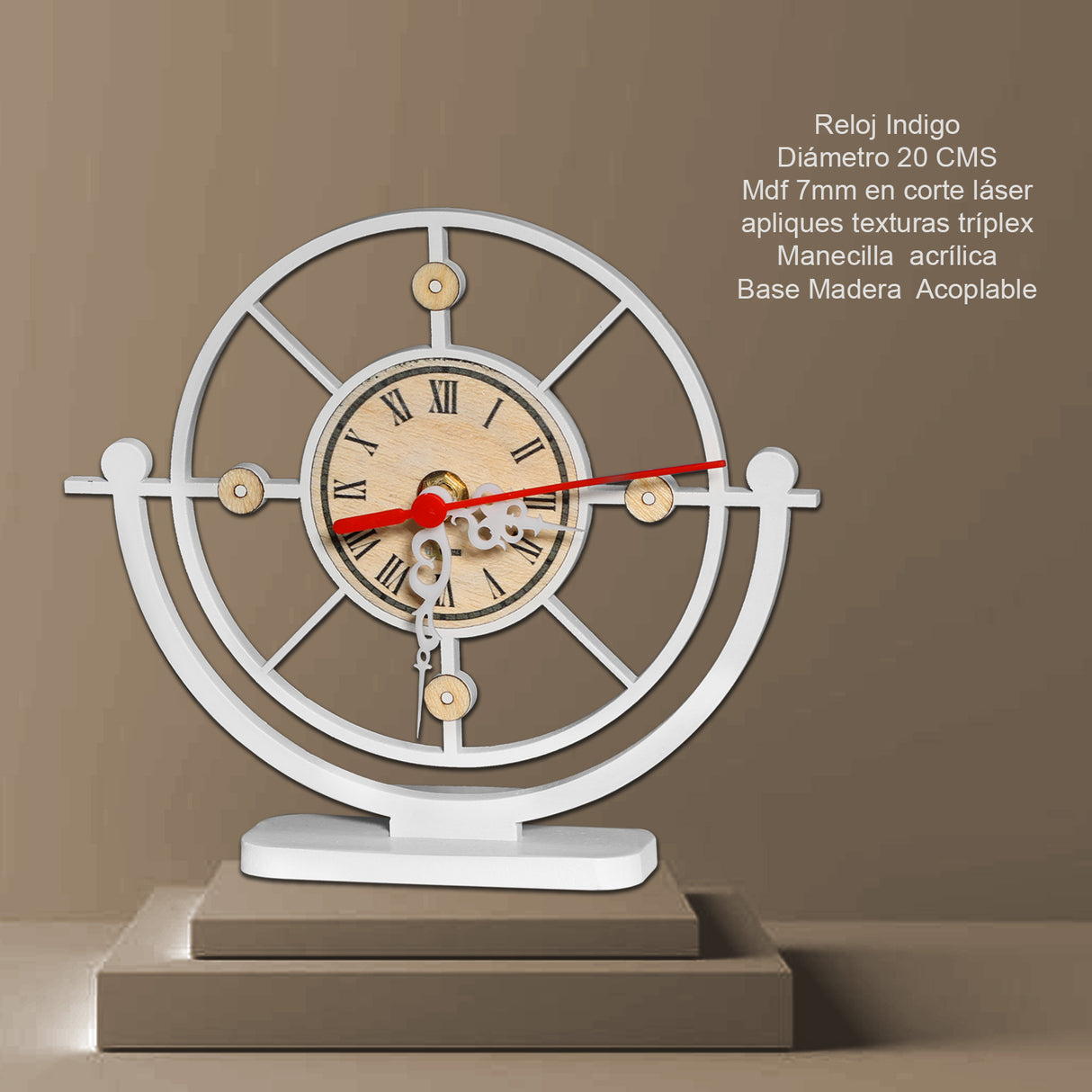 Set X 2 Relojes de Mesa Indigo Blanco 20x20cm Circular Analogo de Baterias - RELOJES | Bylmo