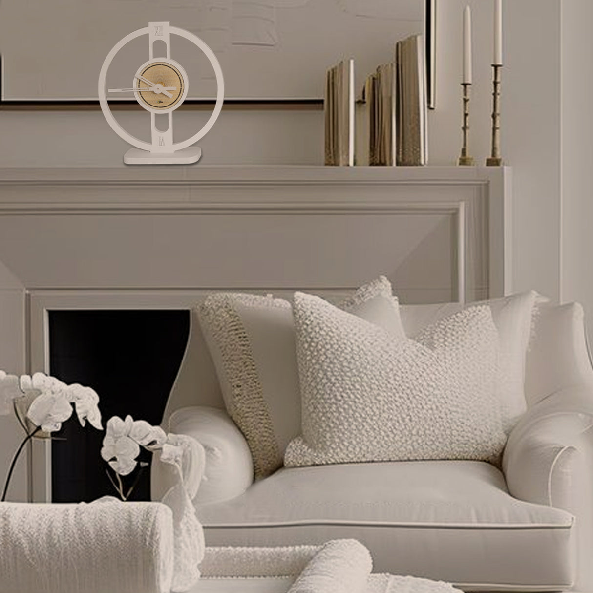 Set X 2 Relojes de Mesa Orion Blanco 20x20cm Circular Analogo de Baterias - RELOJES | Bylmo