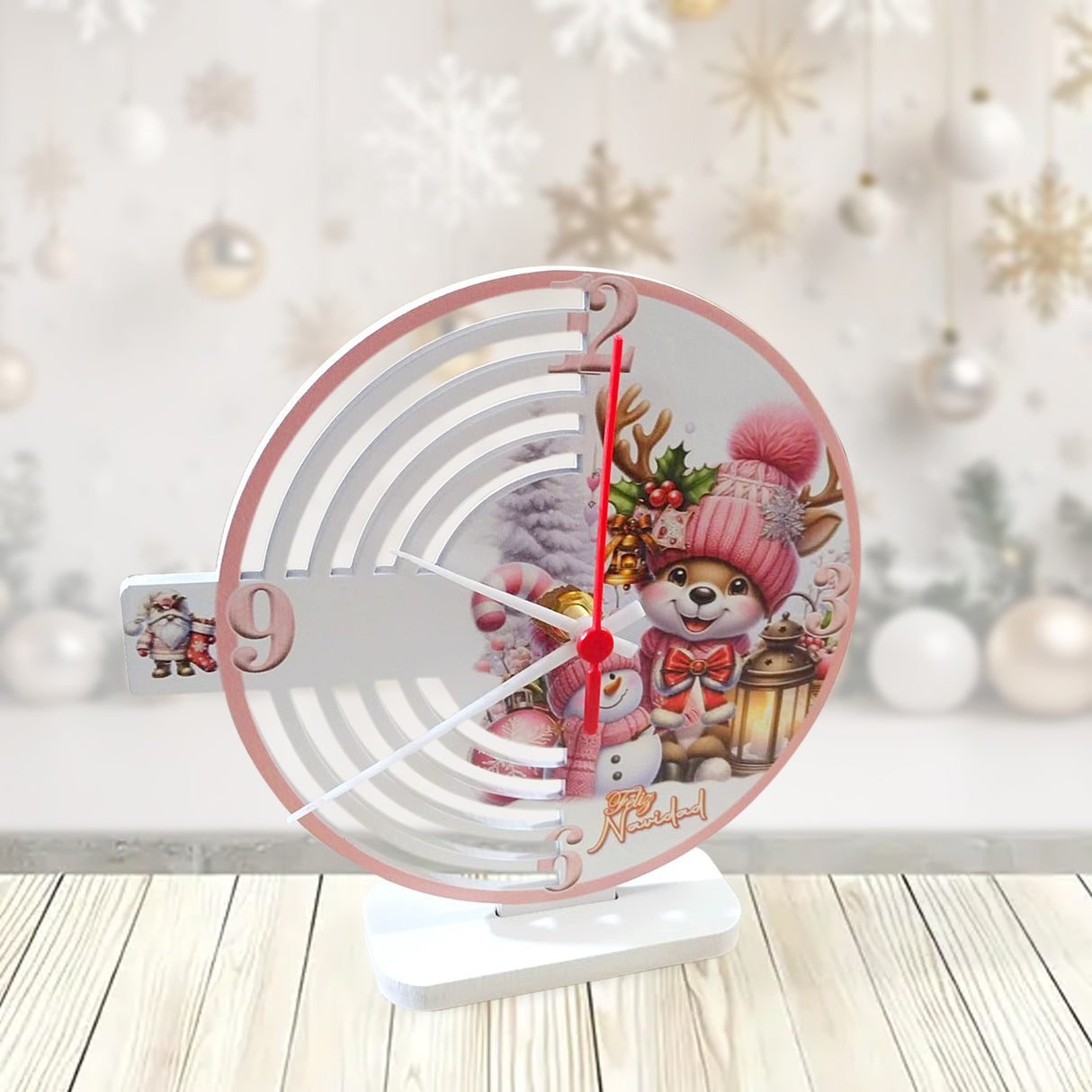 Reloj de Mesa Reno Rojo y Blanco 20x20cm Circular Analogo de Baterias - RELOJES | Bylmo