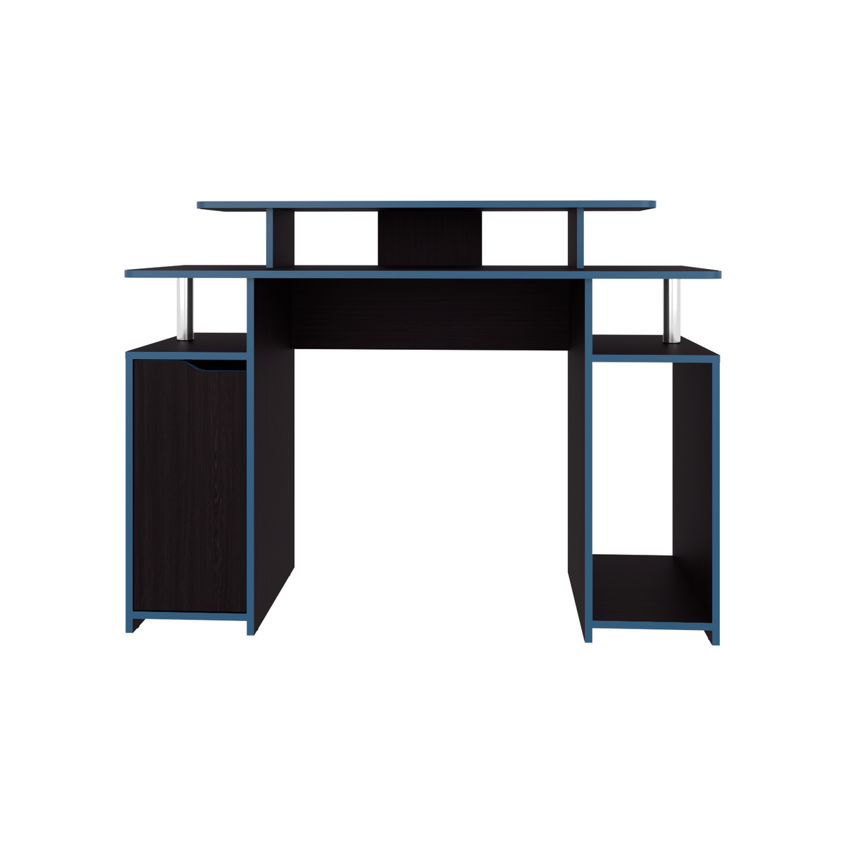 Escritorio Gamer Keria Wengue y Azul 120x88.5cm sin Cajones y con Organizador de Libros - ESCRITORIOS | Bylmo
