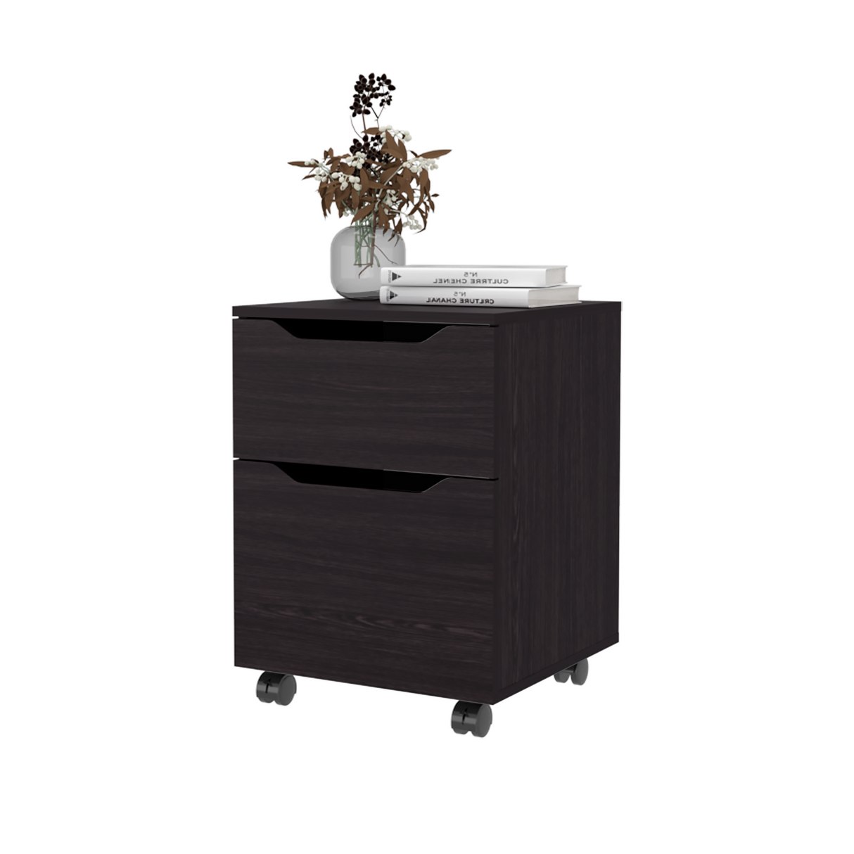 Mesa de Noche Ethan Wengue 42x57.6cm con Dos Cajones y con Ruedas - MESAS DE NOCHE | Bylmo