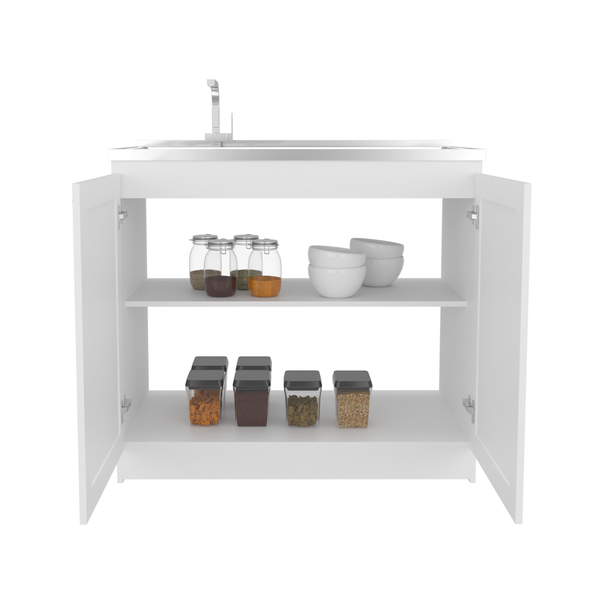 Mueble Inferior de Cocina Zurich Blanco 98.5x88.6cm con Mesón de Acero Inoxidable con Pozuelo y sin Estufa - MUEBLES INFERIORES DE COCINA | Bylmo