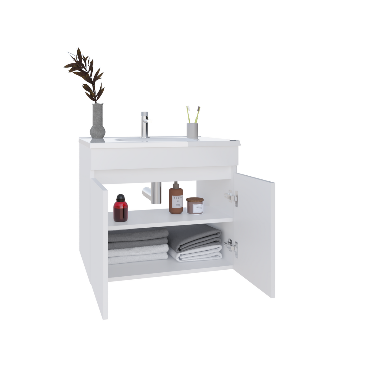 Mueble para Lavamanos Individual Chaux Blanco 59x50cm Flotante con Lavamanos de Sobreponer con Dos Puertas - MUEBLES PARA LAVAMANOS | Bylmo