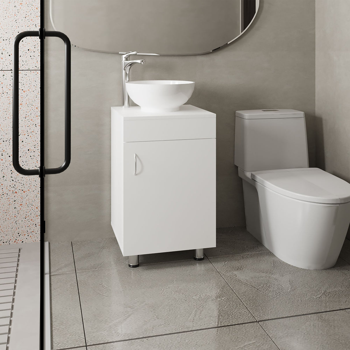 Mueble para Lavamanos Individual Tacna Blanco 45x72.3cm con Lavamanos de Vessel con Una Puerta - MUEBLES PARA LAVAMANOS | Bylmo