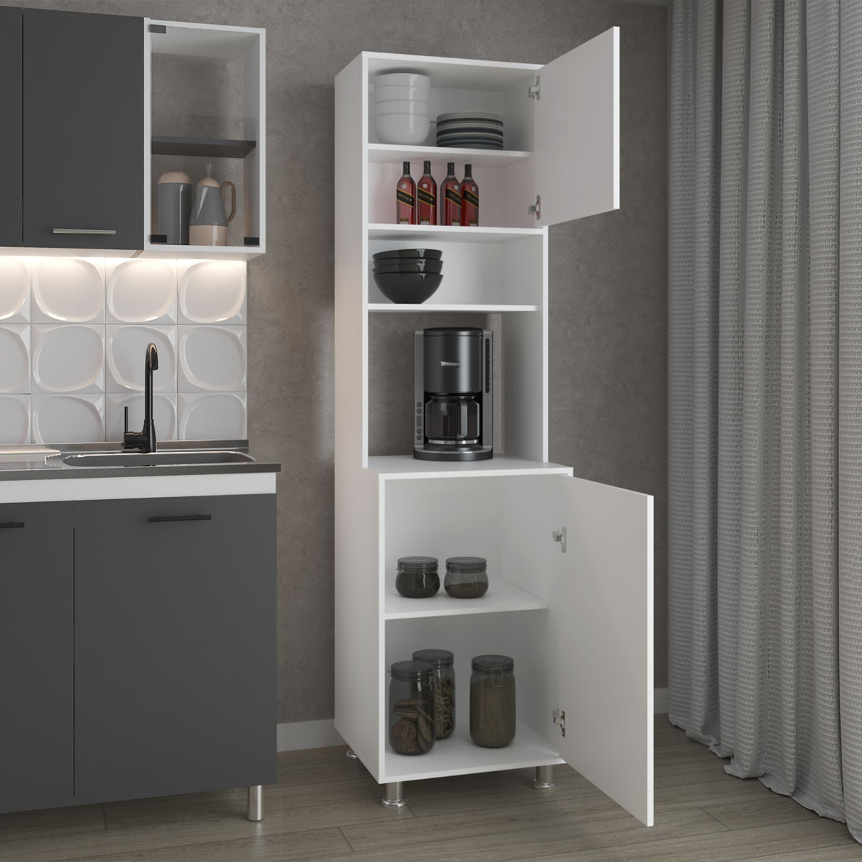 Módulo Para Microondas Antares Blanco x50.3cm con Dos Puertas y con Patas - ALACENAS Y MUEBLES MICROONDAS | Bylmo