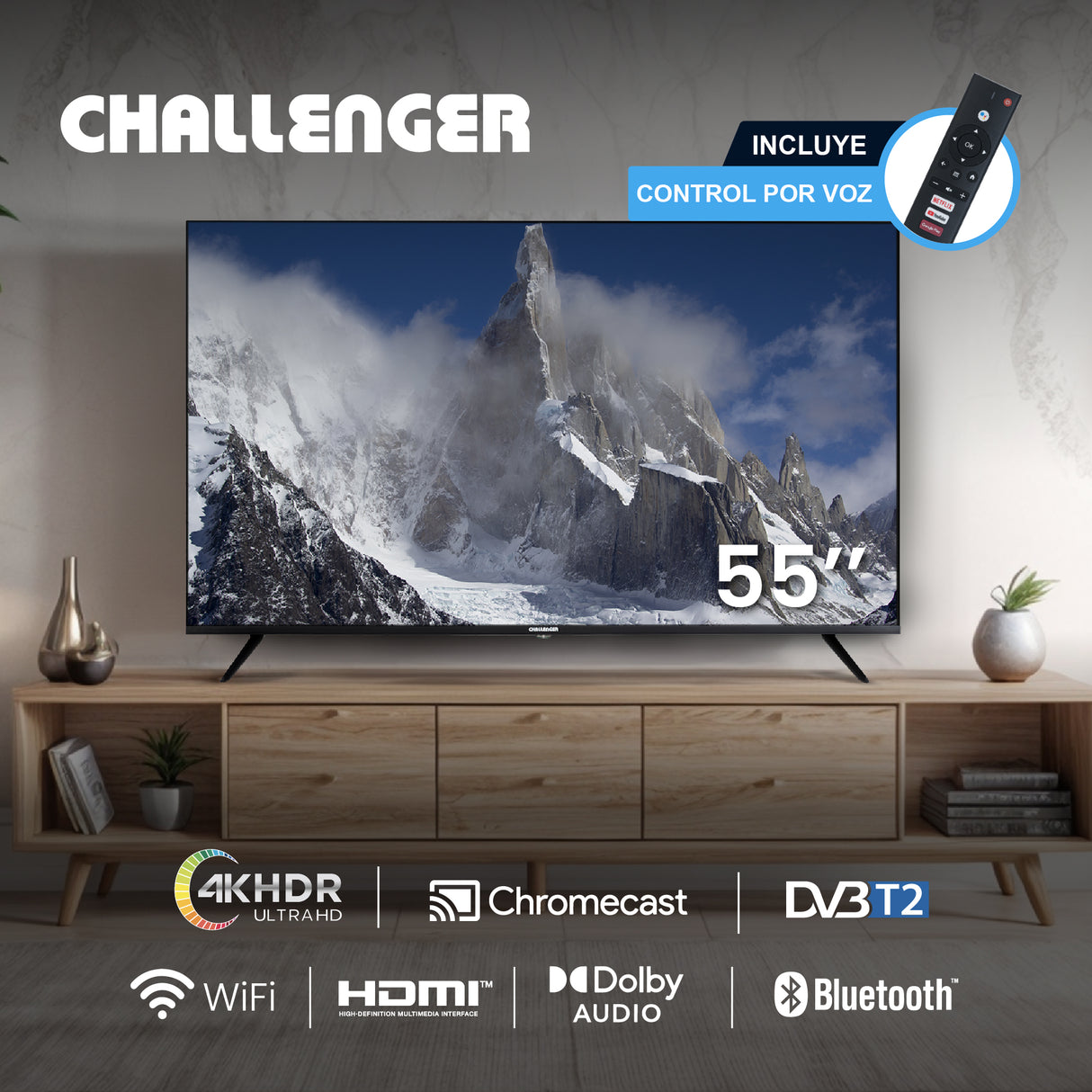 Televisor Led Smart Android 122.6x70.6cm de 55 Pulgadas 4K 2160P Con Wifi Integrado y Con Bluetooth - TELEVISORES | Bylmo