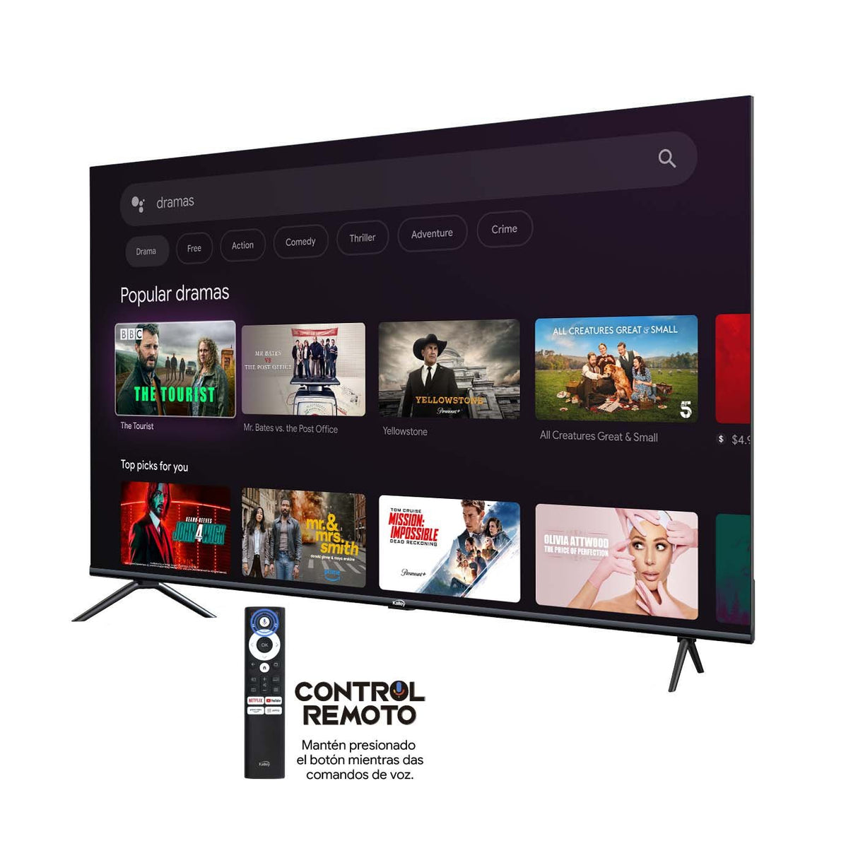 Televisor Kalley Smart LED 4K 55 Pulgadas Google Negro 135x83cm con Wifi Integrado y con Bluetooth - TELEVISORES | Bylmo