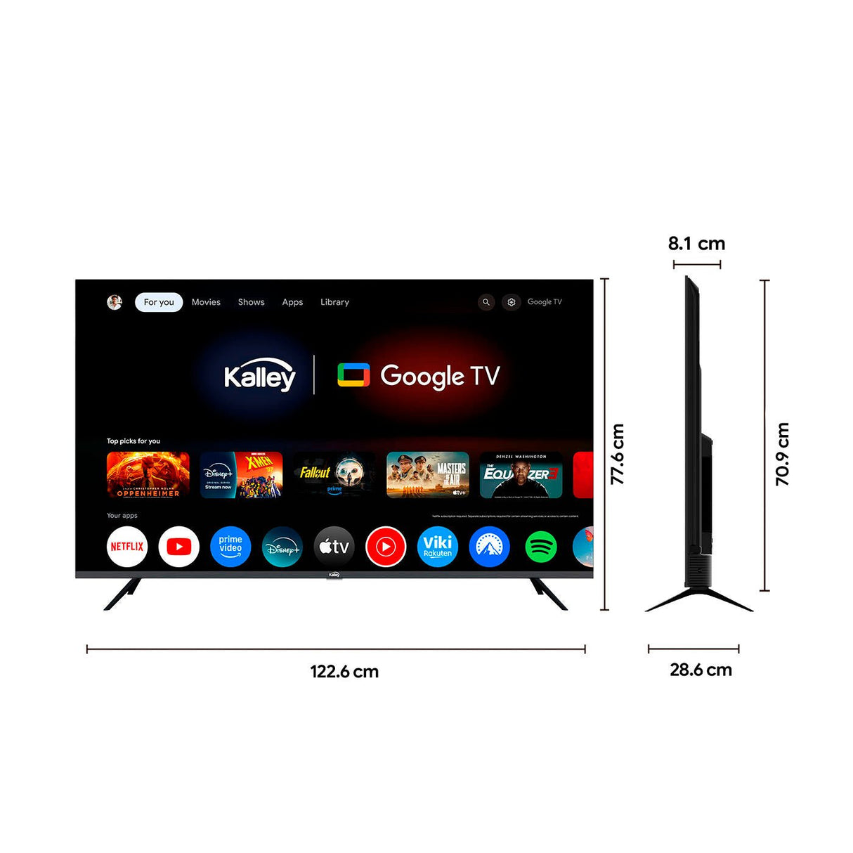 Televisor Kalley Smart LED 4K 55 Pulgadas Google Negro 135x83cm con Wifi Integrado y con Bluetooth - TELEVISORES | Bylmo