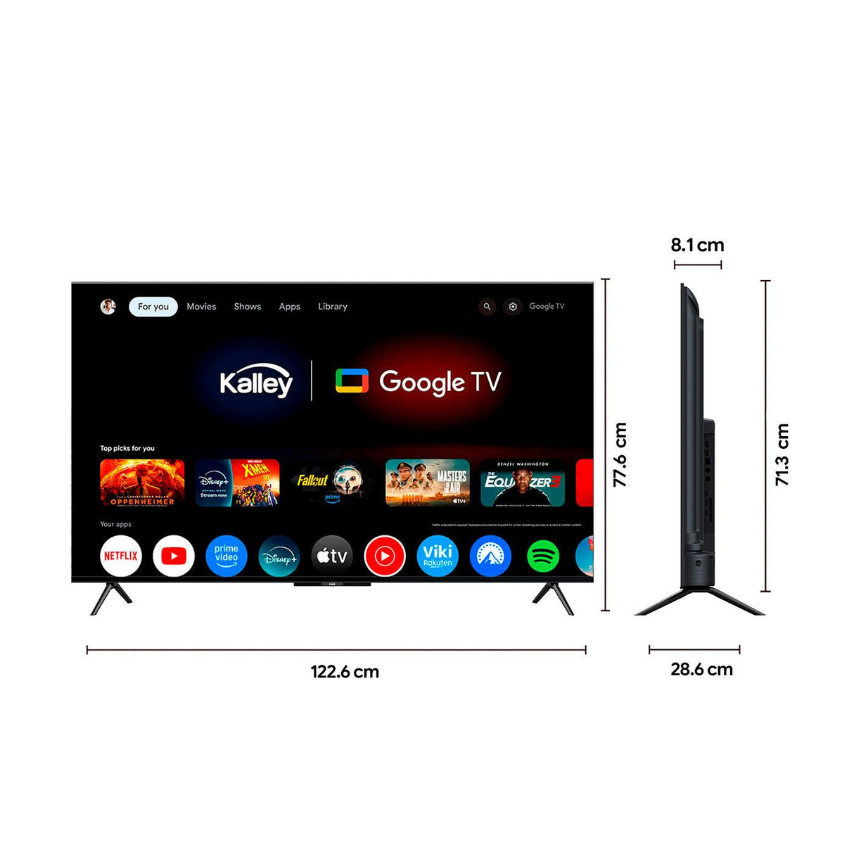 Televisor Kalley Smart QLED 4K 55 Pulgadas Google Negro 135x83cm con Wifi Integrado y con Bluetooth - TELEVISORES | Bylmo