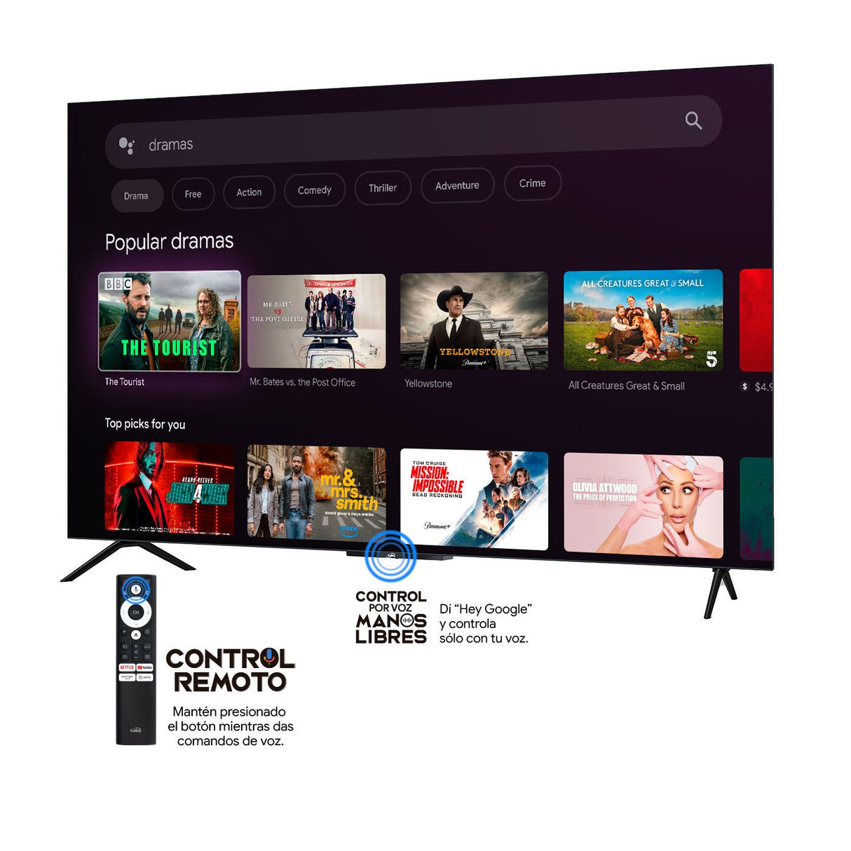 Televisor Kalley Smart QLED 4K 65 Pulgadas Google Negro 160x96cm con Wifi Integrado y con Bluetooth - TELEVISORES | Bylmo