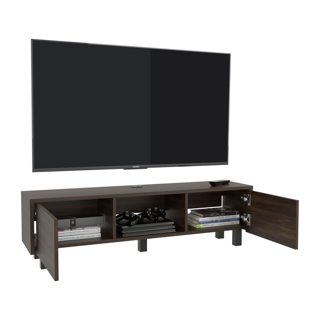 Repisa para TV Flotante Glen Nogal 125.1x26.8cm para TV Hasta 50 Pulgadas sin Cajones y con Ranuras para Cables - MUEBLES DE TV | Bylmo