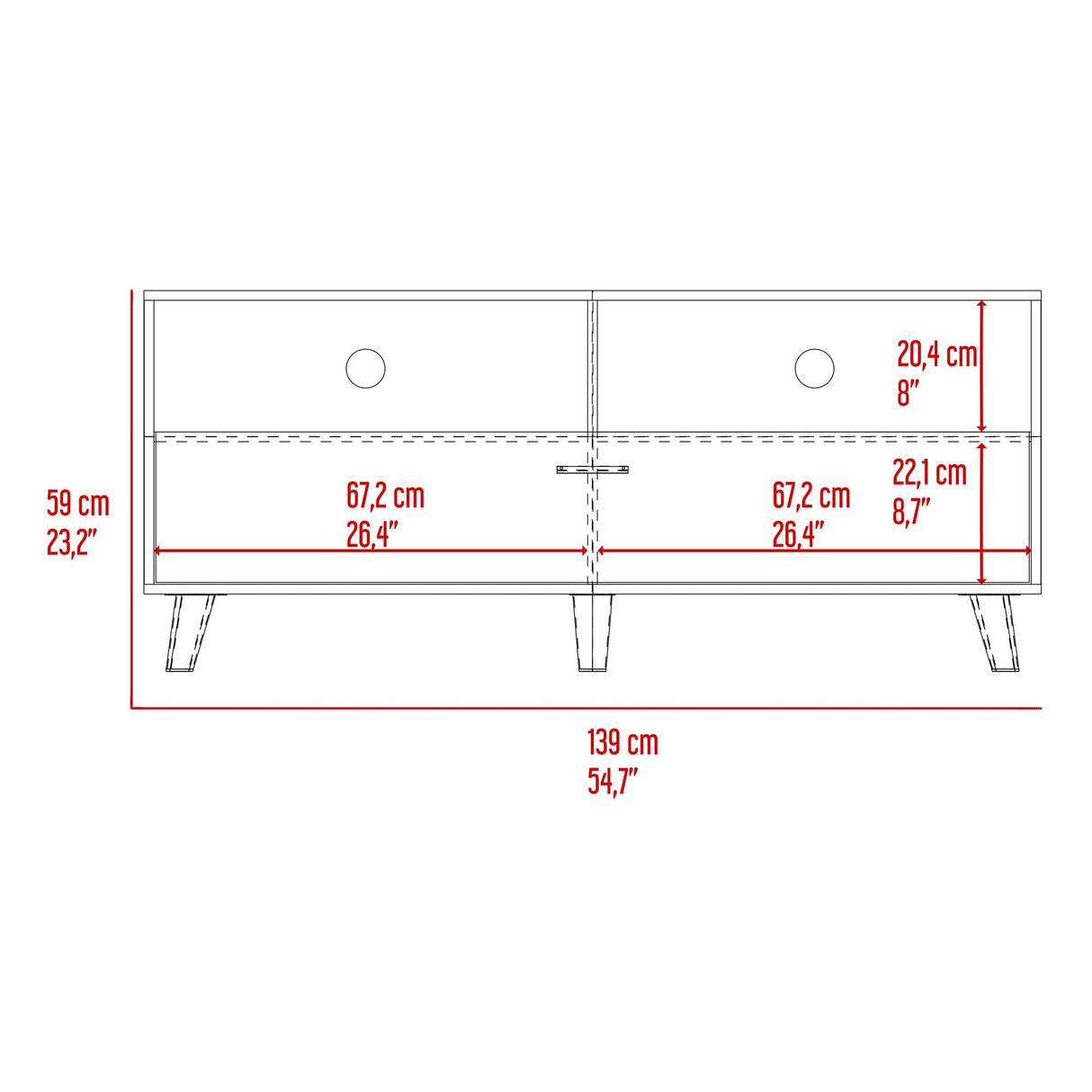 Rack de TV Patrick Fresno Europeo y Blanco 139x59cm para TV Hasta 60 Pulgadas sin Cajones y con Ranuras para Cables - MUEBLES DE TV | Bylmo