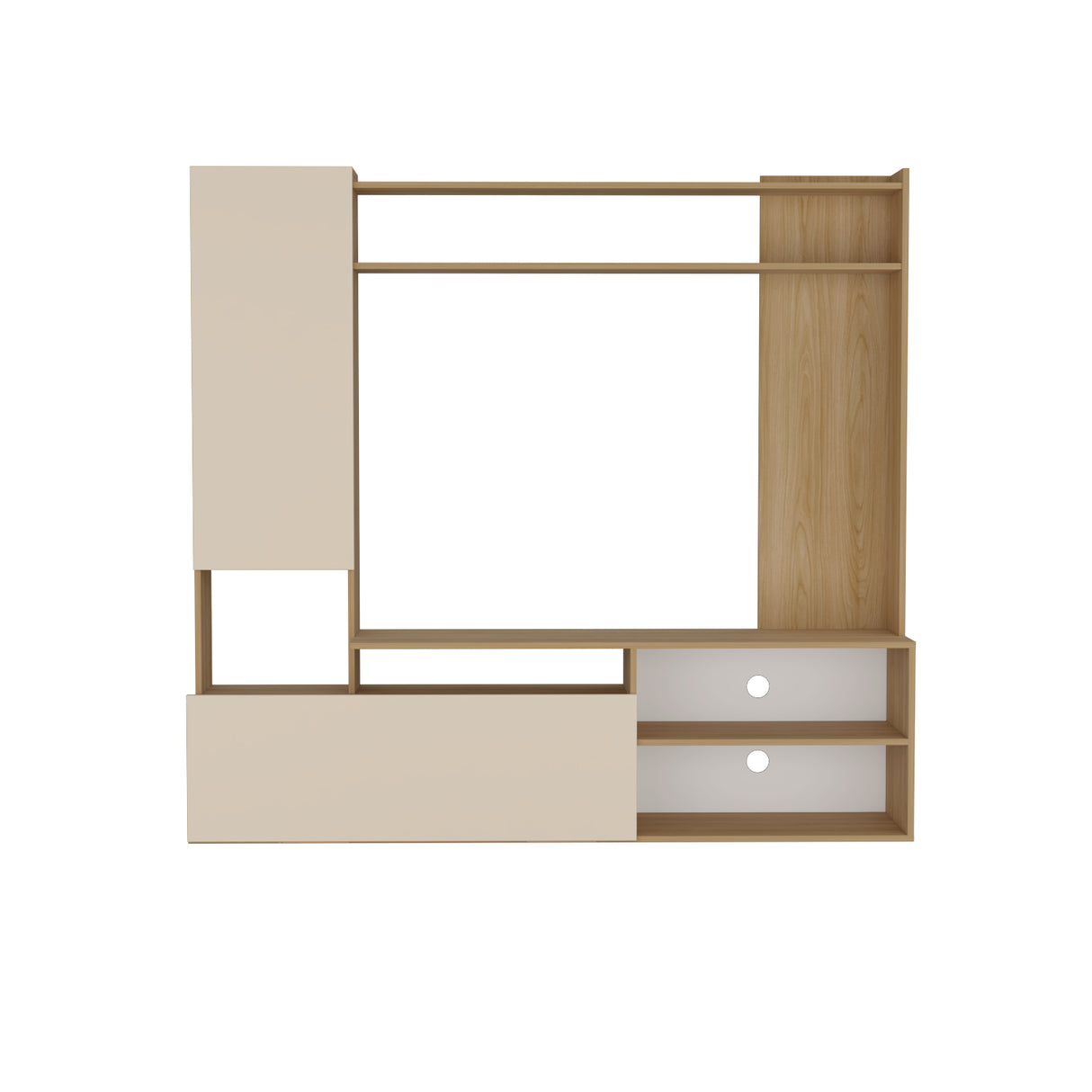Rack de TV Nolic Fresno Europeo y Capri 178.5x167cm para TV Hasta 60 Pulgadas sin Cajones y con Ranuras para Cables - MUEBLES DE TV | Bylmo