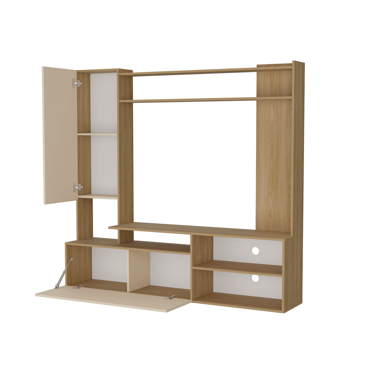 Rack de TV Nolic Fresno Europeo y Capri 178.5x167cm para TV Hasta 60 Pulgadas sin Cajones y con Ranuras para Cables - MUEBLES DE TV | Bylmo