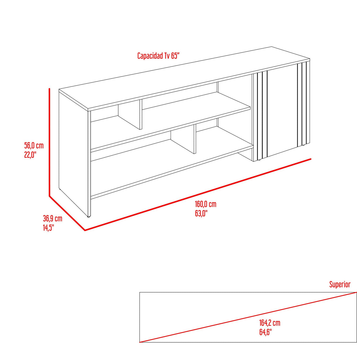 Rack de TV Arion Fresno Europeo y Capri 160x56cm para TV Hasta 65 Pulgadas sin Cajones - MUEBLES DE TV | Bylmo