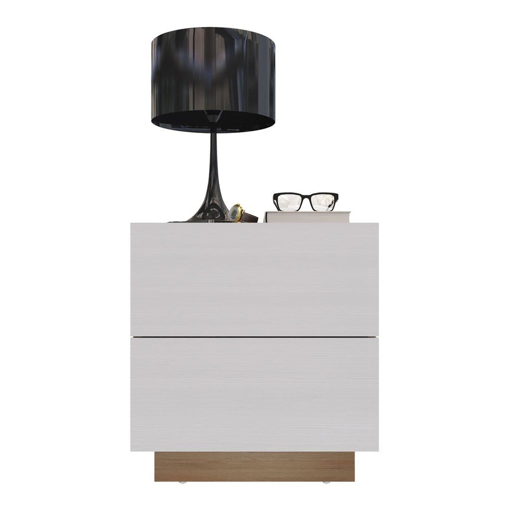 Mesa de Noche Enkubo Rovere y Blanco 48x52cm con Dos Cajones - MESAS DE NOCHE | Bylmo