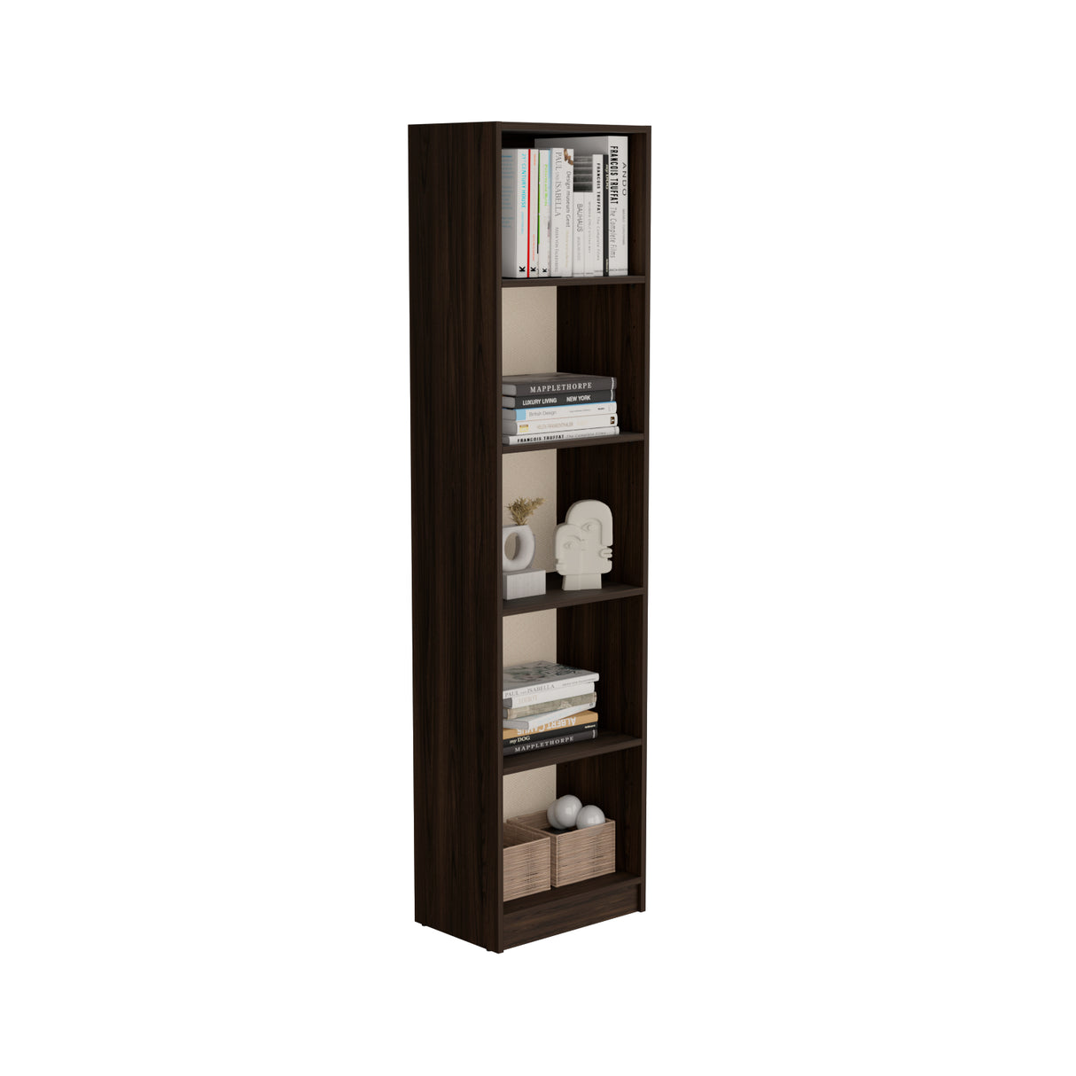 Estantería Upton Nogal y Toquilla 45x180.6cm Rectangular con Cuatro Entrepaños - BIBLIOTECAS Y ESTANTERIAS | Bylmo
