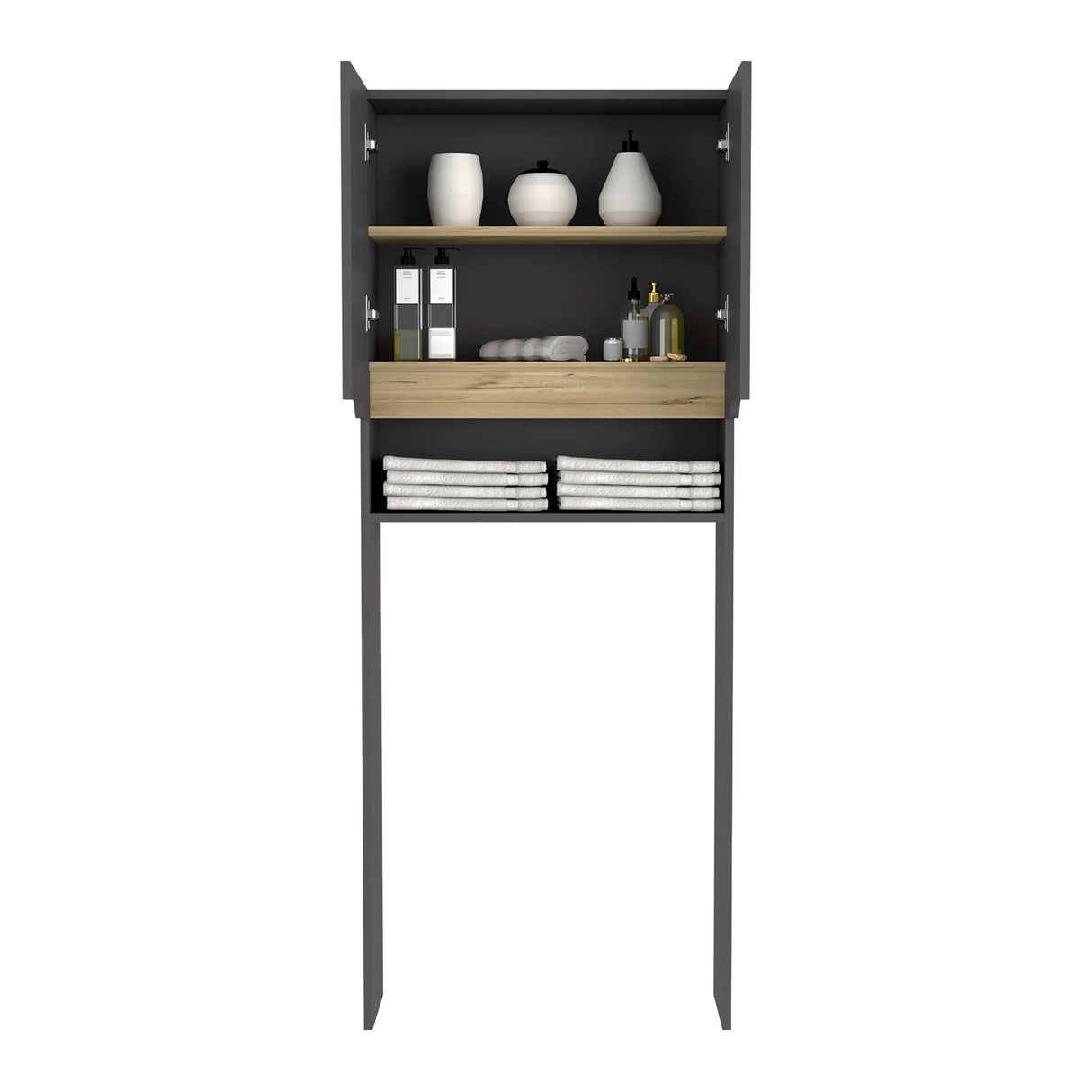 Ahorrador de Espacio para Baño Laurent Plomo y Duna 63.1x160cm con Dos Entrepaños y con Patas - OTROS MUEBLES PARA BANHO | Bylmo